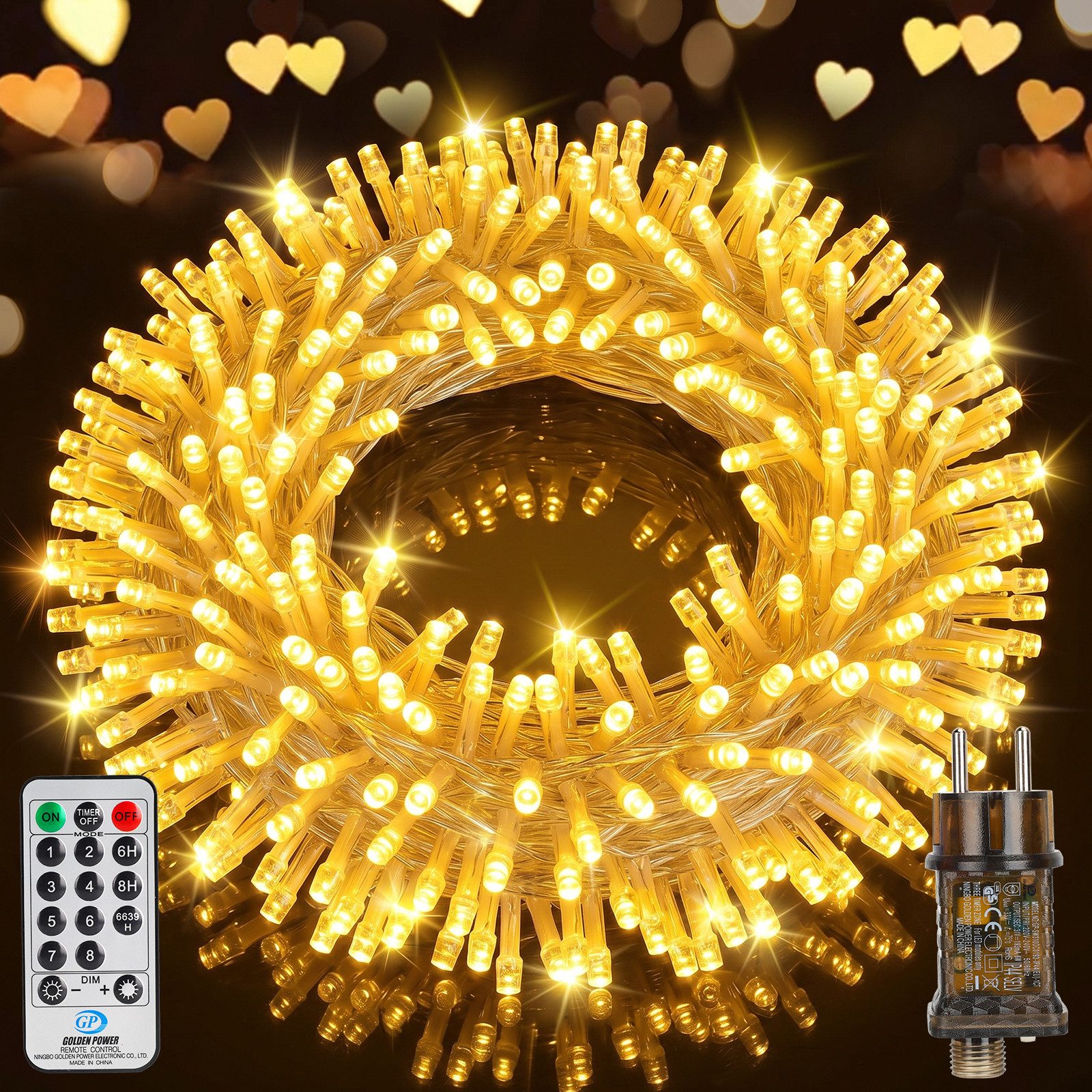 skelo LED-Lichterkette Lichterkette Außen Weihnachtsbaum Lichterkette Outdoor mit Timer, 100-flammig, Lichterkette innen mit Fernbedienung, 8 Modi mit Stecker Garten Balkon