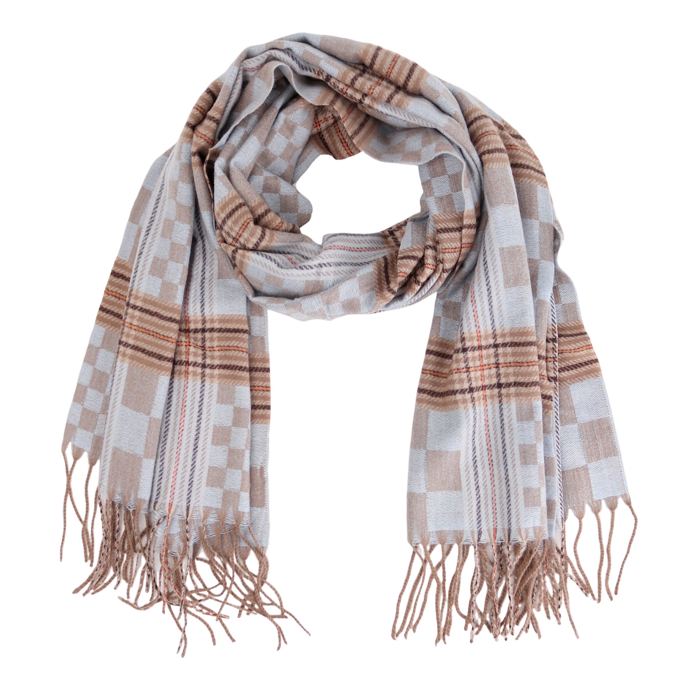 Modeschal weicher und warmer Schal Schach Karo mit Fransen, 70x180cm