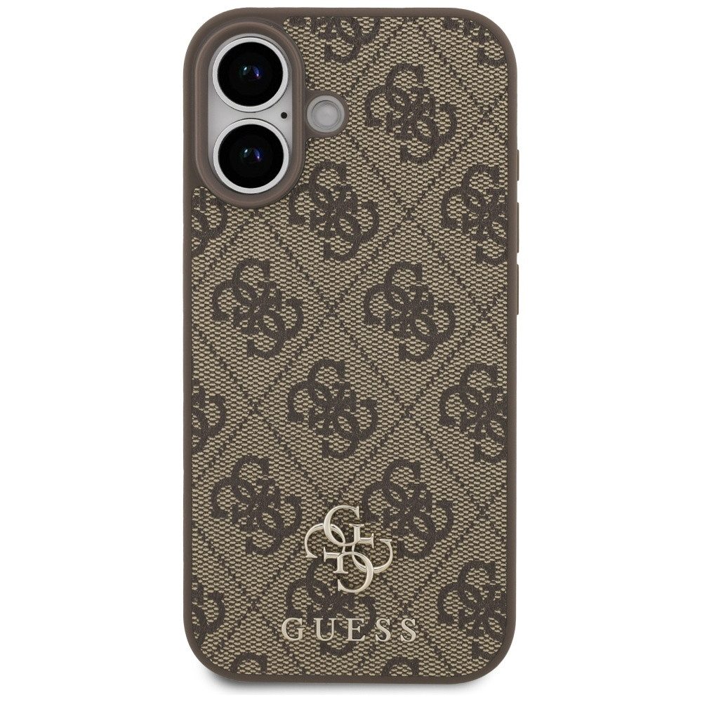 Guess Handyhülle Case iPhone 17 MagSafe Kunstleder braun Logo goldfarben 6,3 Zoll, Kantenschutz