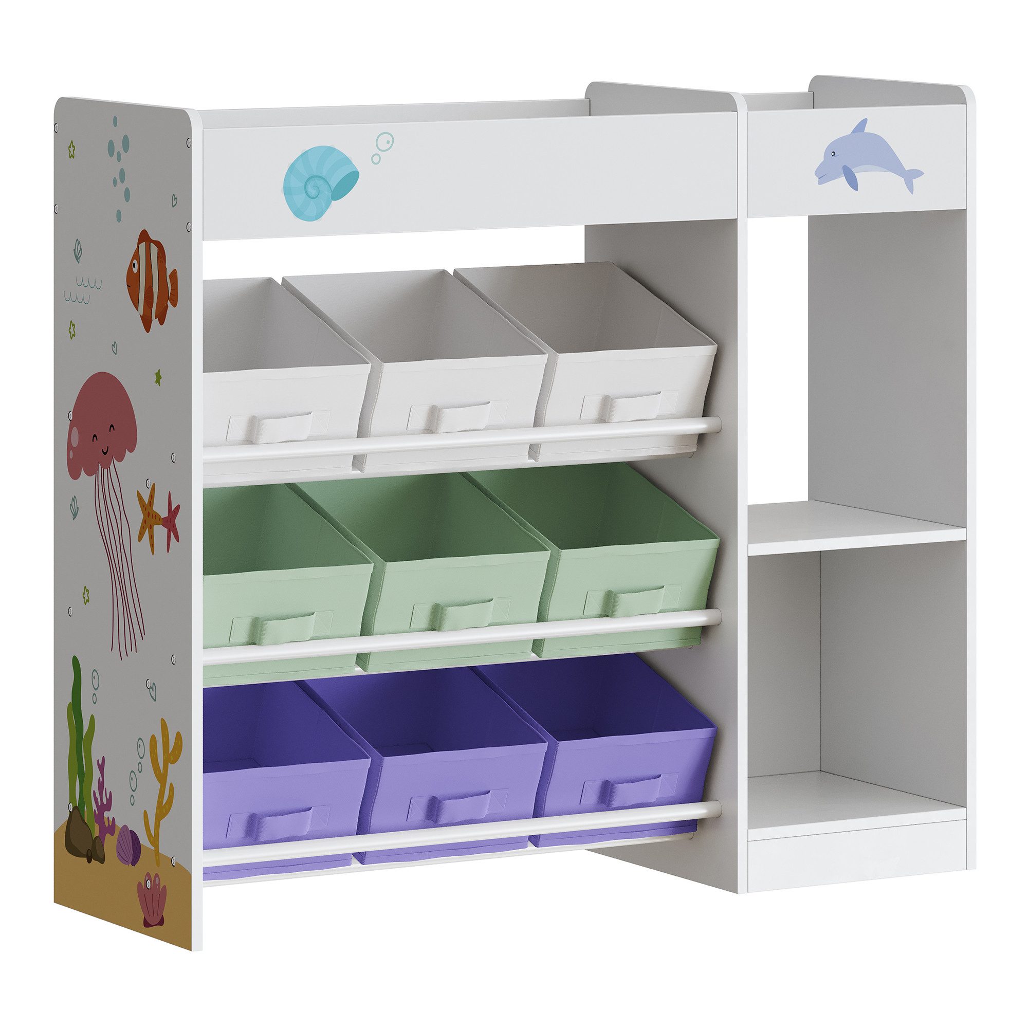 en.casa Kinderregal, »Farusa« mit 9 Faltboxen 80 x 90 x 30 cm Aqua Dream Motiv