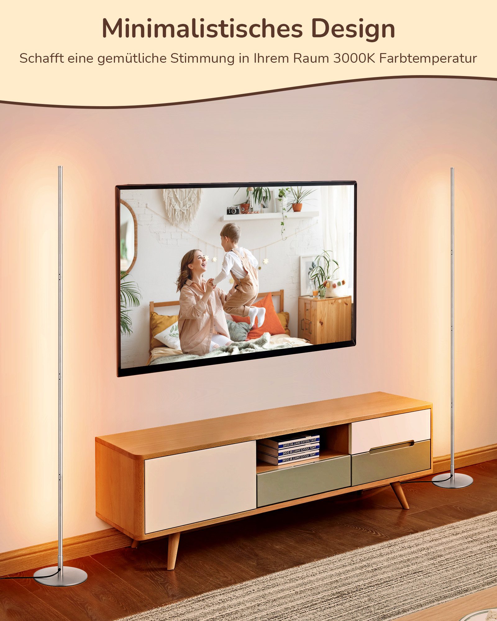 EDISHINE LED Stehlampe Wohnzimmer dimmbar, LED fest integriert, warmweiß, Minimalistische Stehleuchte