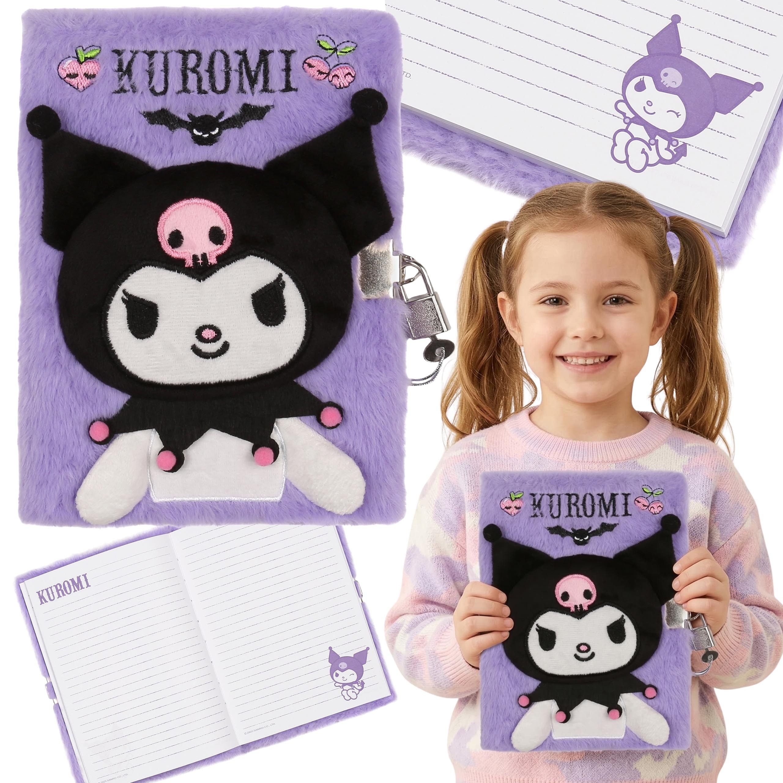 Sarcia.eu Notizbuch KUROMI Plüsch-Notizbuch A5 für Mädchen, liniertes Tagebuch