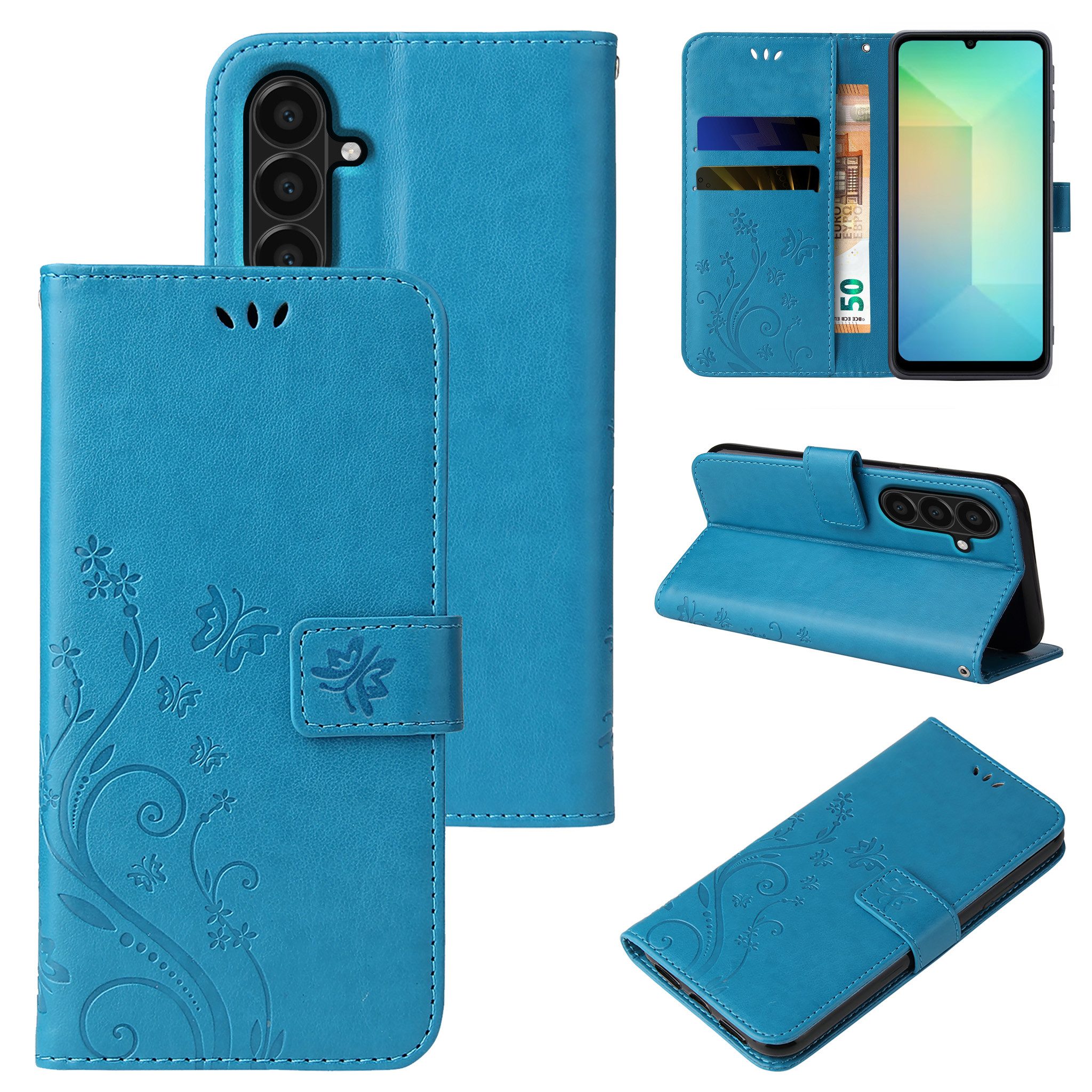 Tec-Expert Handyhülle Cover Tasche Hülle für Samsung Galaxy A17 / A17 5G 6.7 Zoll, 6.7", Klapphülle Case mit Kartenfach Fliphülle aufstellbar, Motiv Blumen