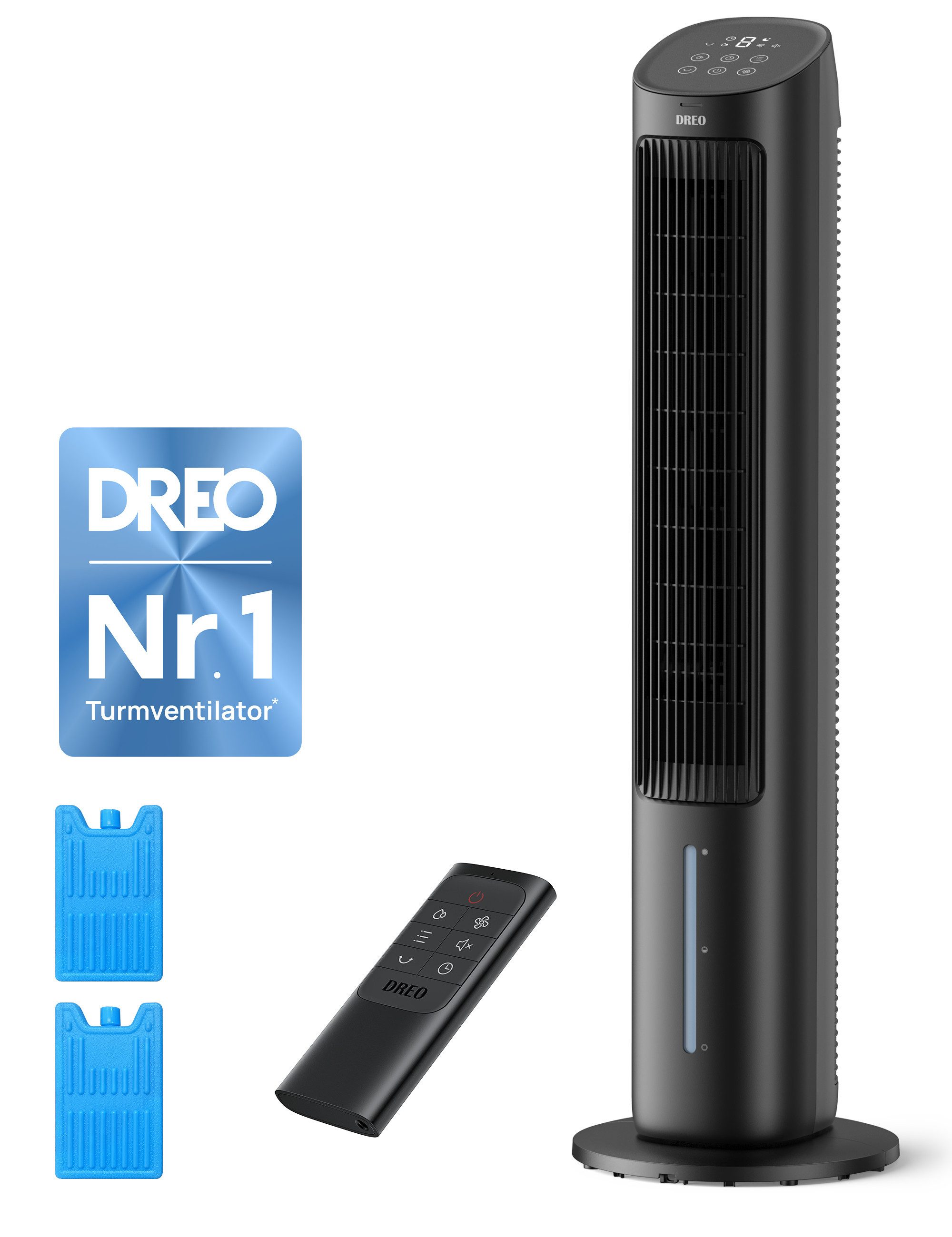 Dreo Turmventilator DREO Verdunstungskühler 102 cm, leise, 80° Oszillation, Fernbedienung