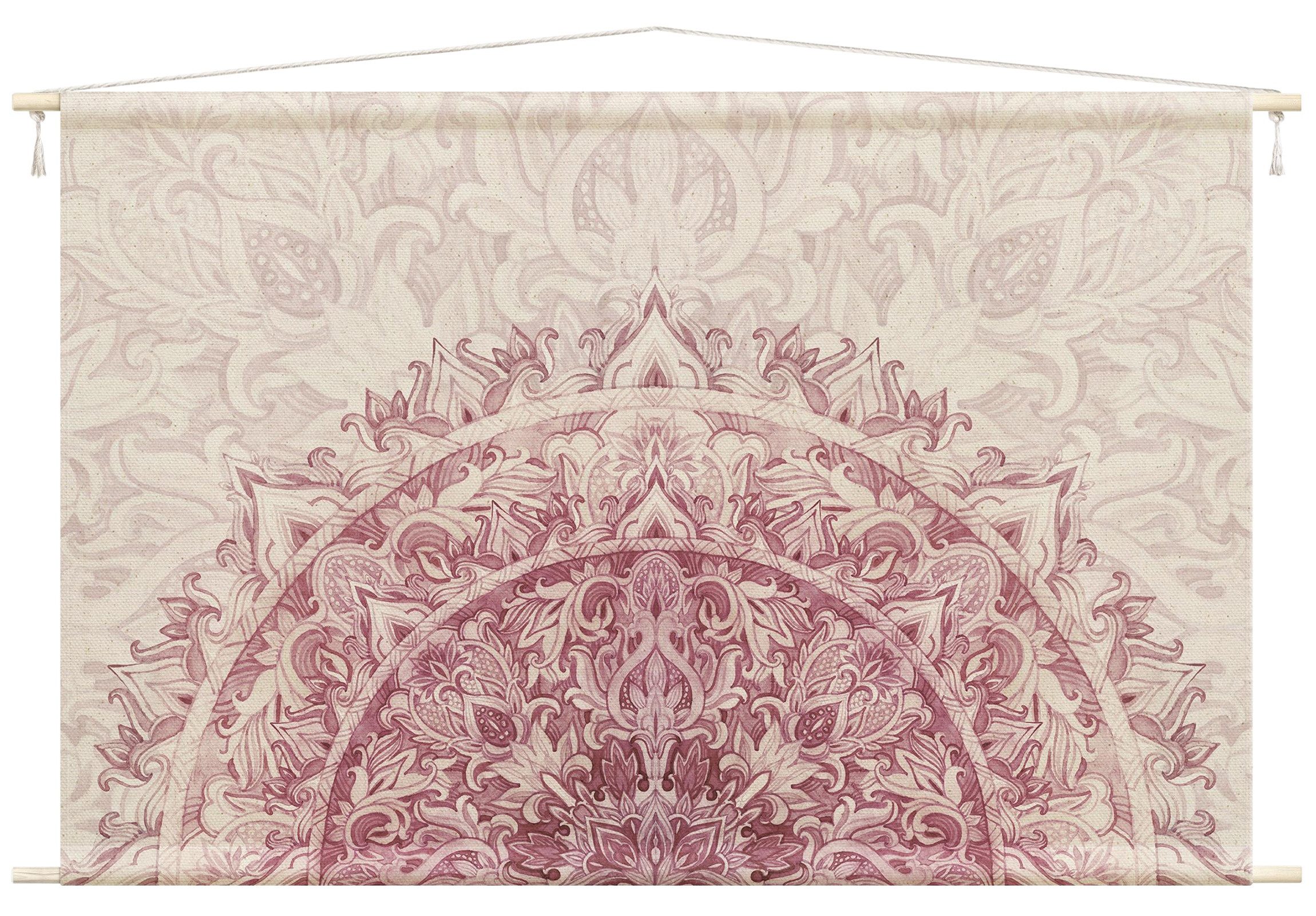 Bilderdepot24 Wandteppich modern Mandala Aquarell Muster Ornamente Spirituell rosa, rechteckig, Höhe: 2.6 mm, großes Wandbild aus Natur-Baumwolle Wandbehang Stoffbild Tuch Wollseil