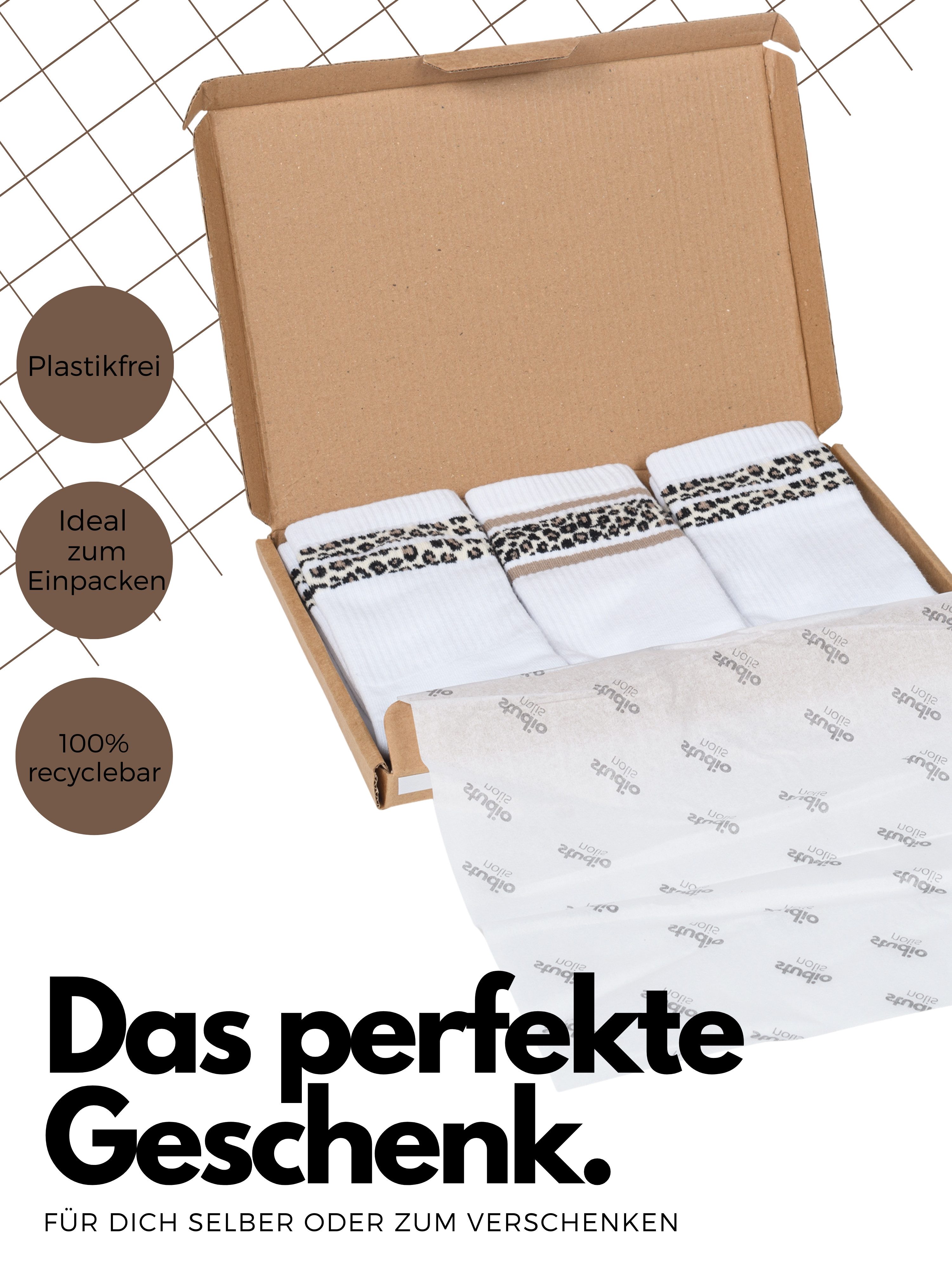 Studio Nolis Tennissocken Leo Streifen - Socken Damen Leo Print - Baumwolle (Set, 3er Set) mit Frottee