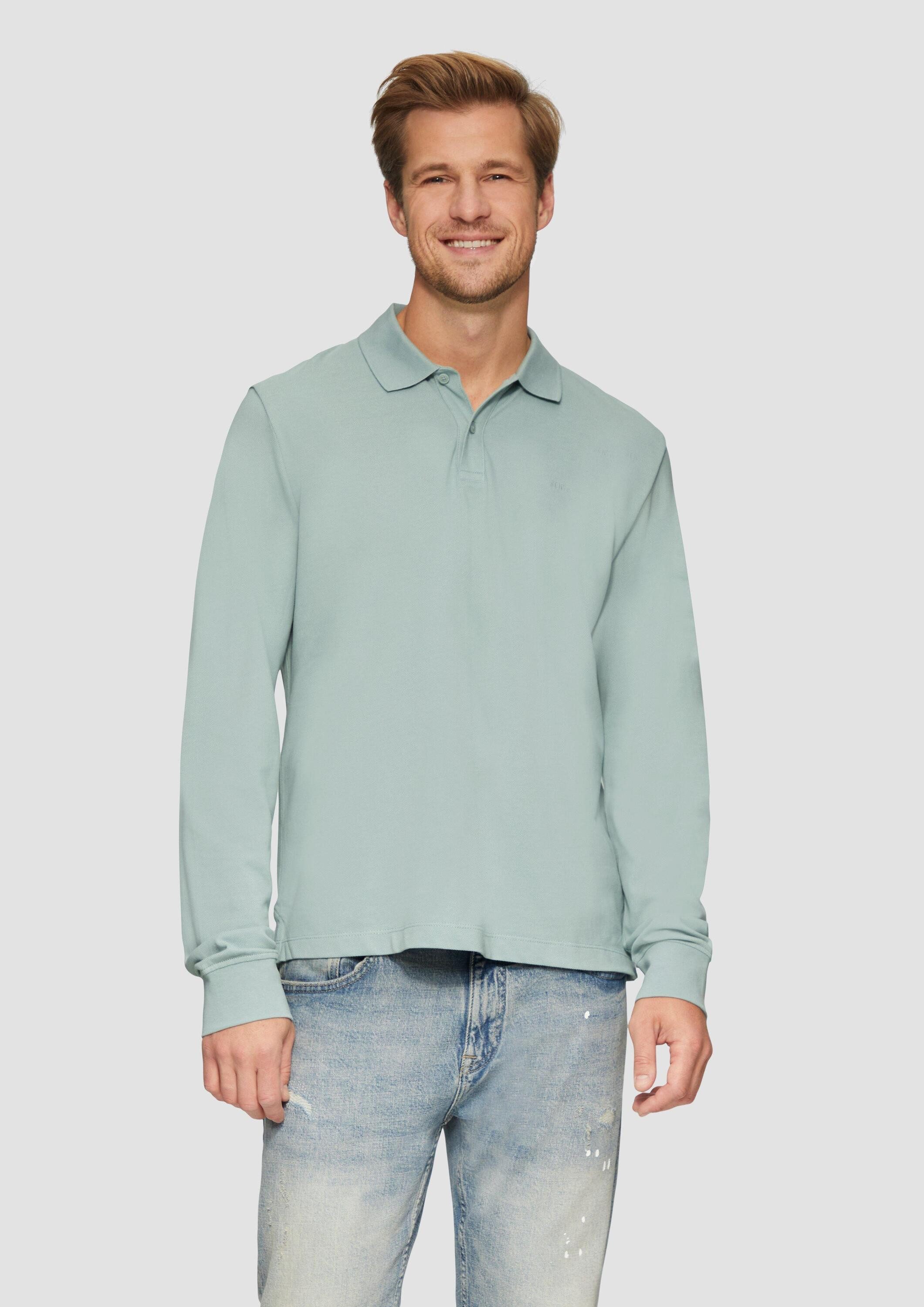 s.Oliver Langarmshirt Polo-Shirt Poloshirt aus Piqué mit Logo-Stickerei