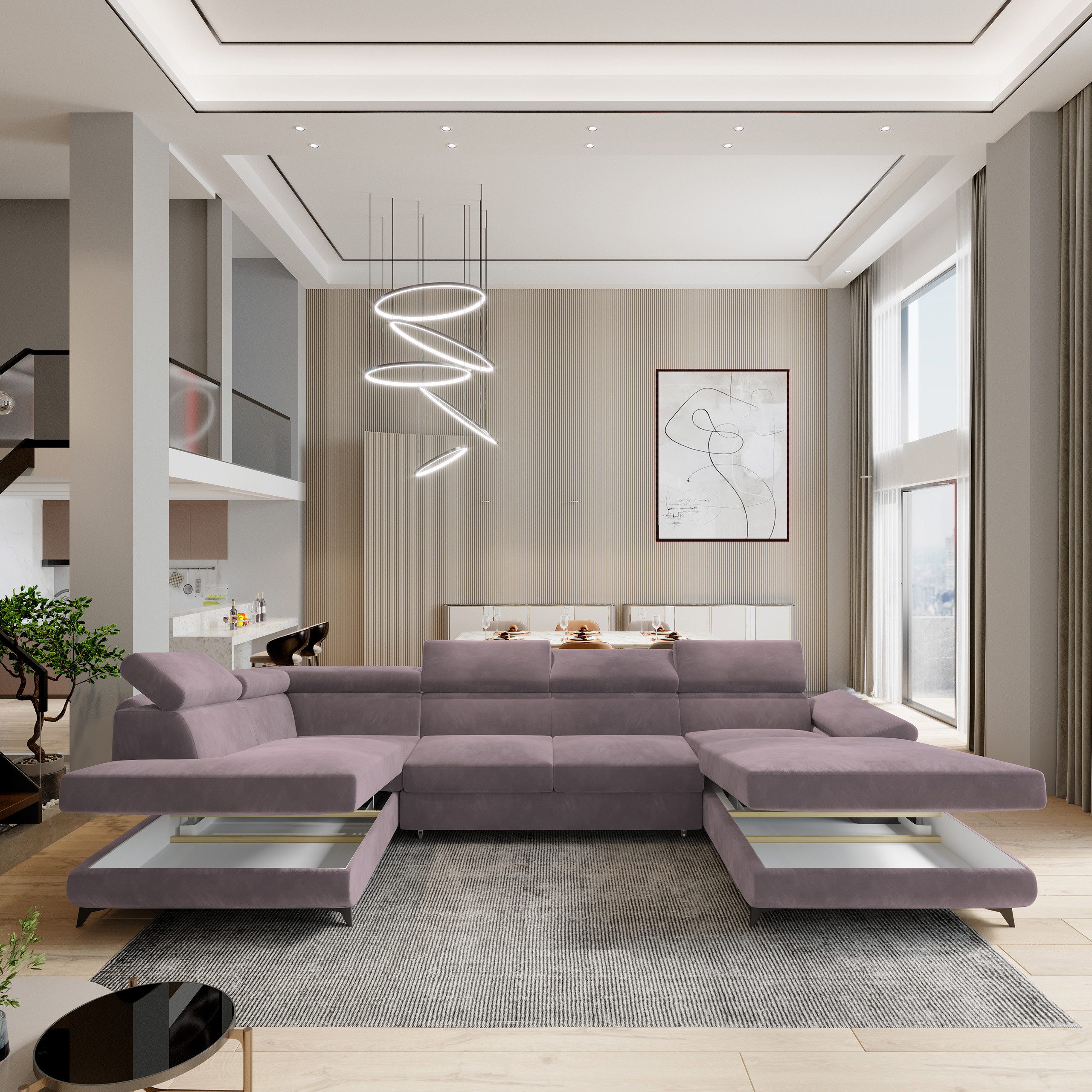 Masseno Ecksofa RUBANO mit Schlaffunktion U-Form, Sofa mit Bettkasten