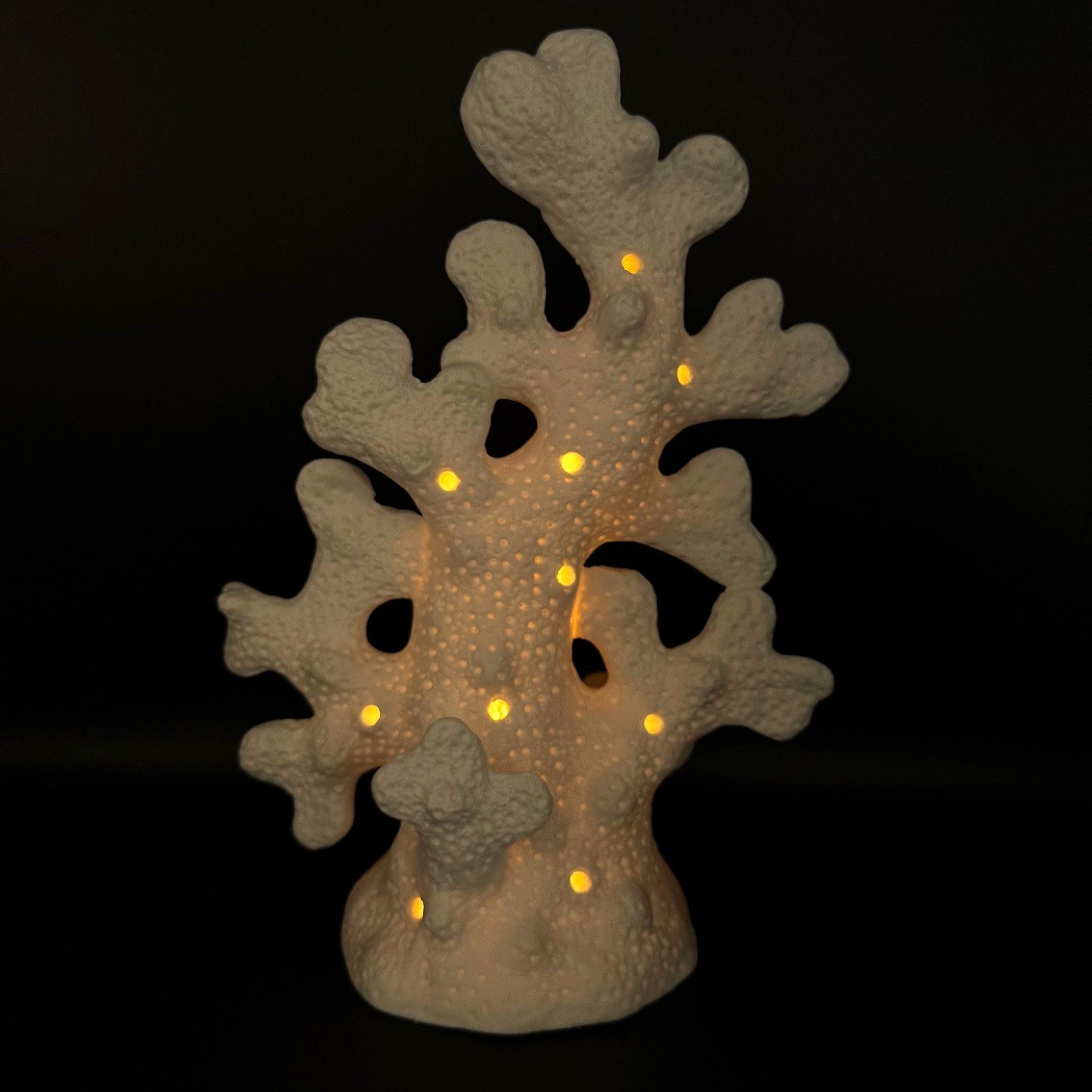 Dekofigur Koralle aus Keramik mit LED-Beleuchtung und Timer - maritime Deko