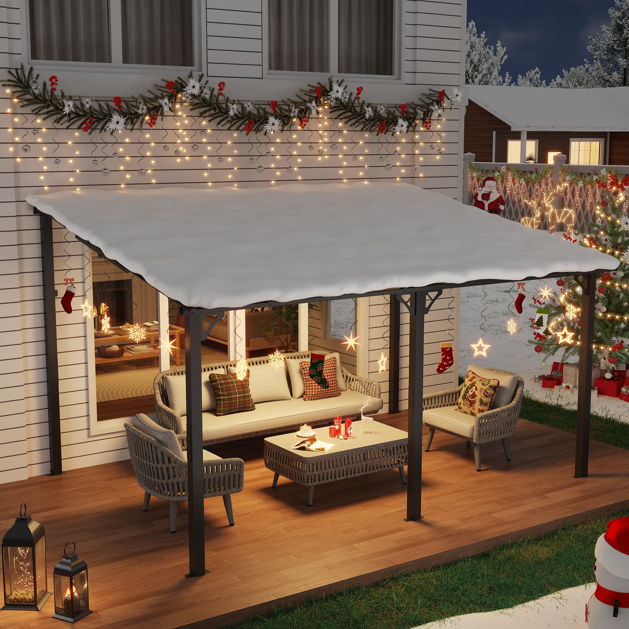 JOIVI Pergola Pergola 3x4m Terrassenüberdachung, Carport mit Sonnendach, (Pavallon aus PE-Platte&Stahlrahmen), für Garten, Hinterhof, Schwimmbad