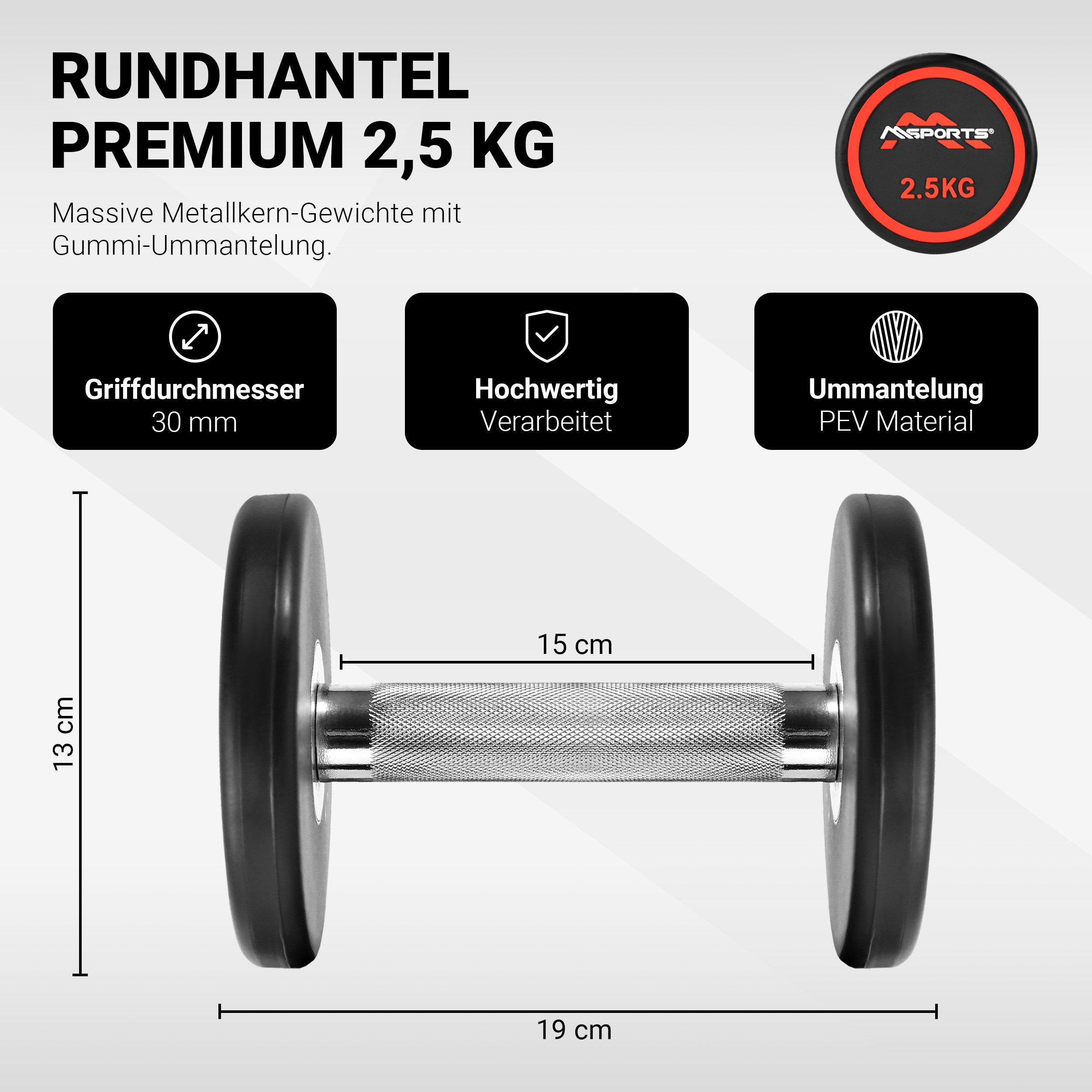 MSports® Hantel Rundhantel 2er Set, Gummi Kurzhantel Beschichtung 2,5-50 kg