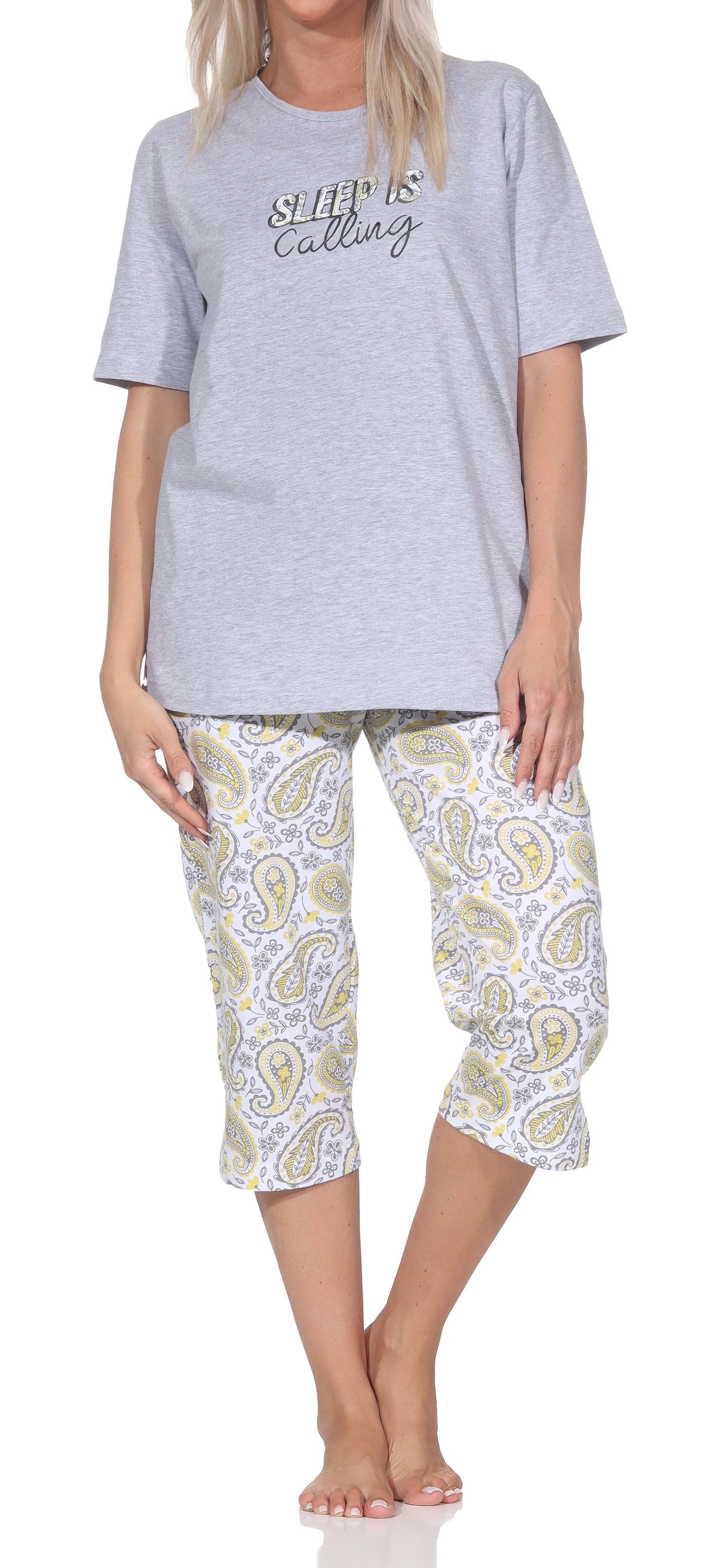 Normann Pyjama Normann Damen Capri-Pyjama kurzarm Paisley-Muster – auch in Übergröße