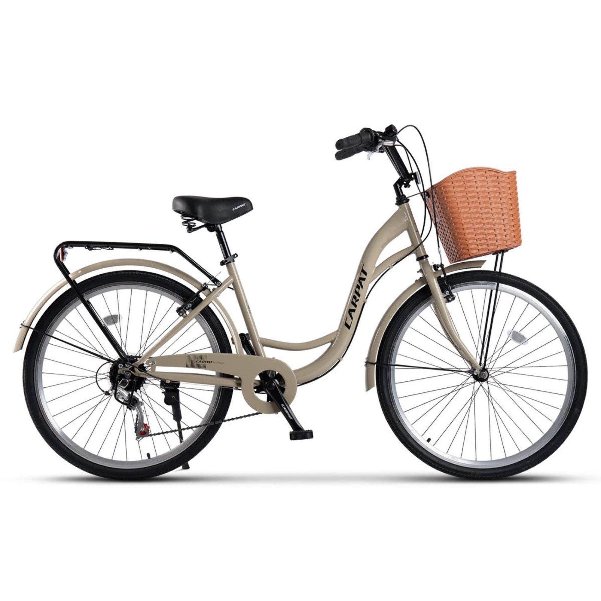 Cityrad 26 Zoll City Fahrrad Damenfahrrad mit Korb,7 Gang Shimano, Hollandrad