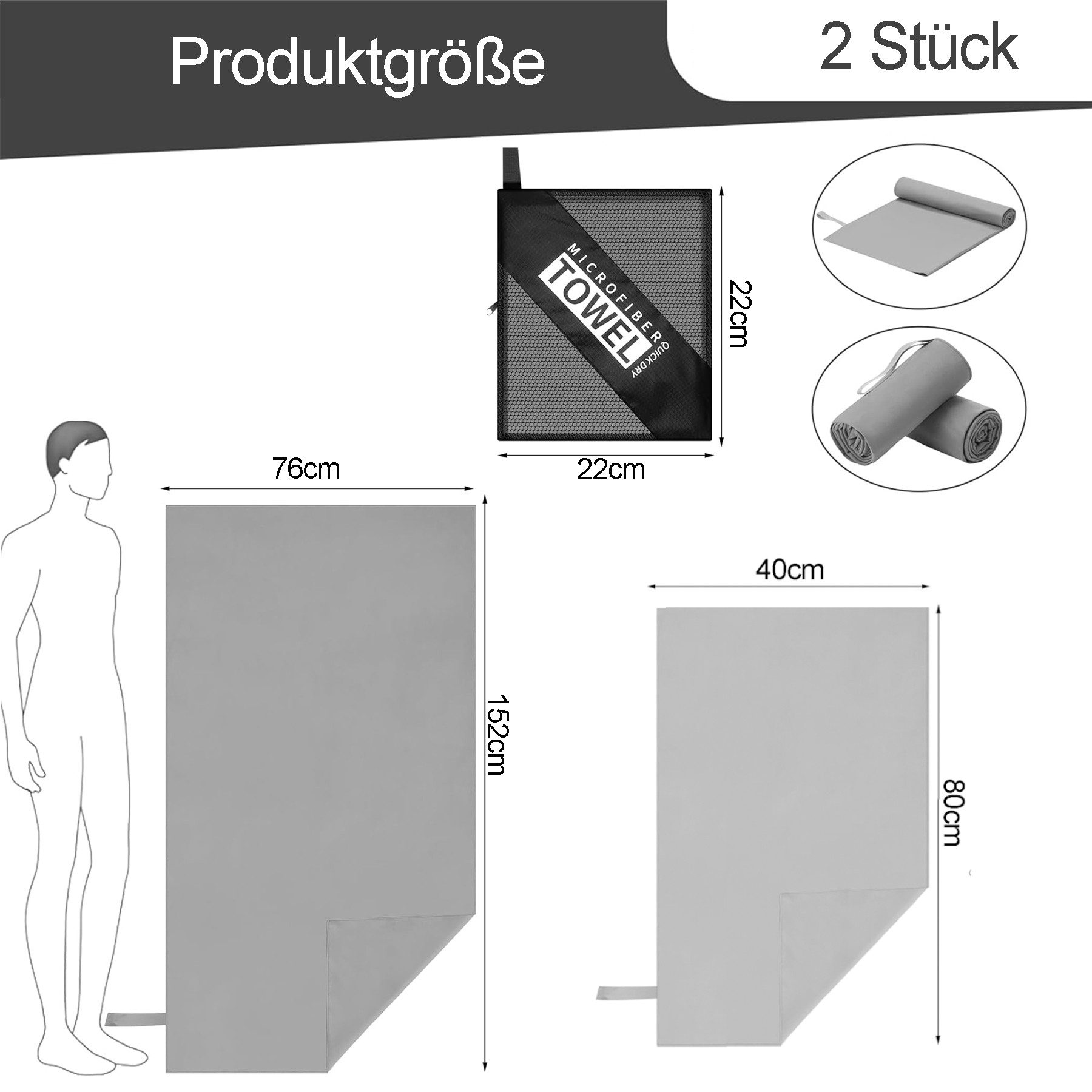 Mutig Sporthandtuch 2 Stück Set Mikrofaser Handtuch mit Transportbeutel sch günstig online kaufen