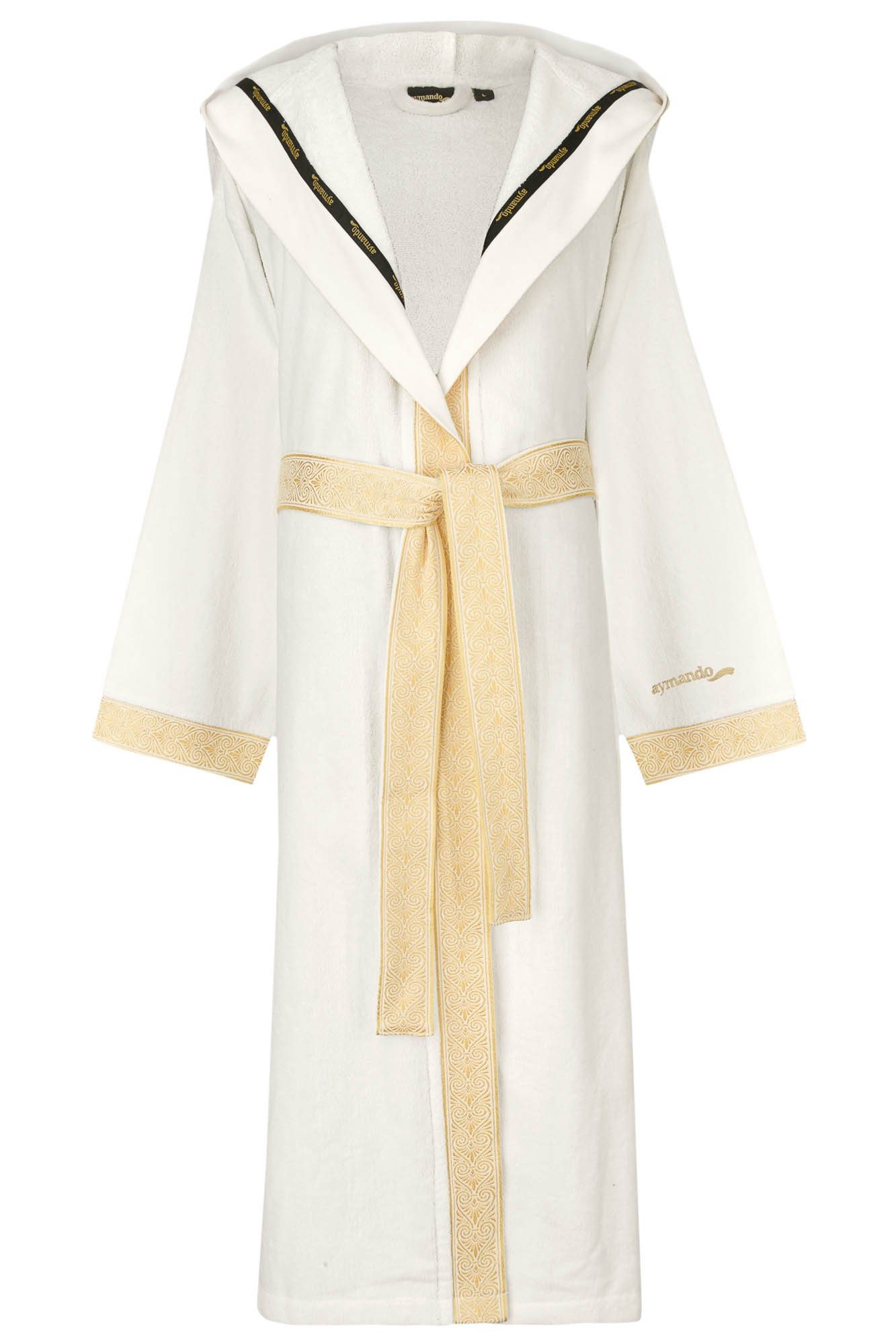 Aymando Bademantel Weiß, 100% Baumwolle, Kapuze, Bindegürtel, Geschenkverpa günstig online kaufen