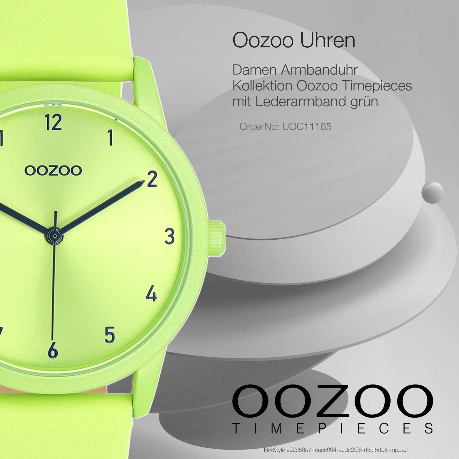 OOZOO Quarzuhr Oozoo Damen Armbanduhr Timepieces Analog, (Analoguhr), Damenuhr rund, mittel (ca. 38mm), Lederarmband grün, Fashion