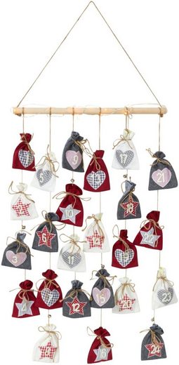 befüllbarer Adventskalender »Sterne & Herzen«, mit 24 kleine Beutel und Lichterkette