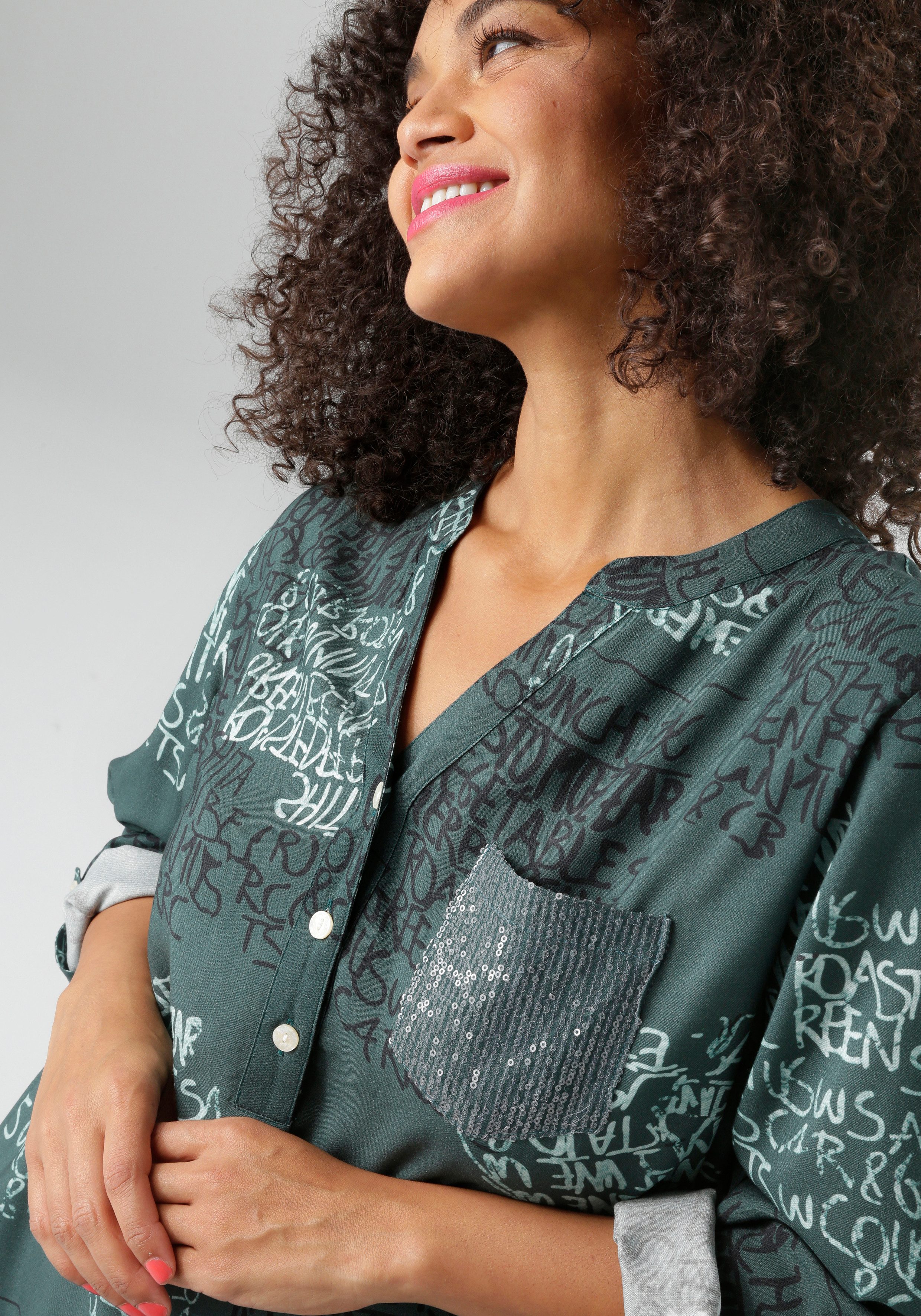 Aniston PLUS Schlupfbluse mit Pailletten an der Brusttasche - NEUE KOLLEKTION