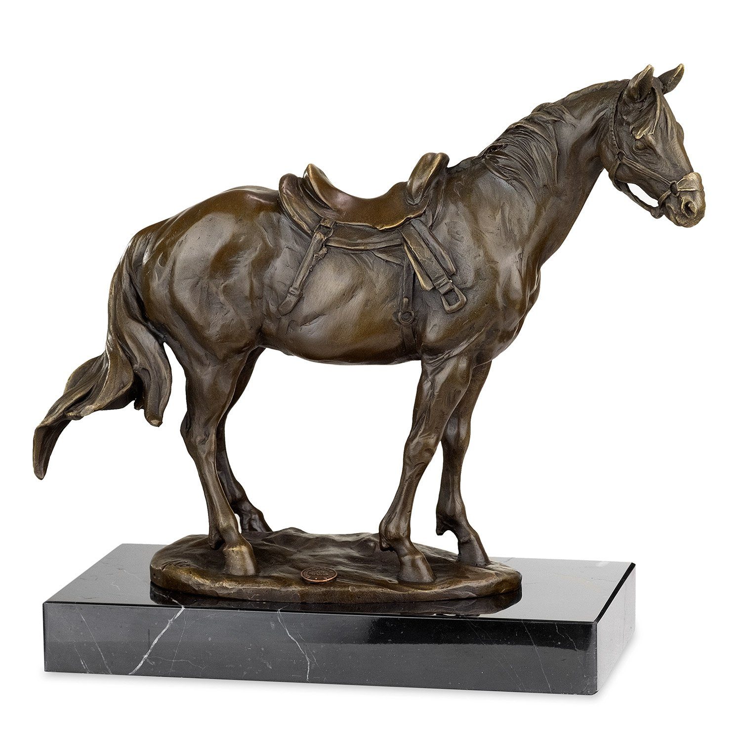 Moritz Skulptur Bronzefigur Pferd mit Sattel Halfter, Figuren Statue Skulpturen Antik-Stil