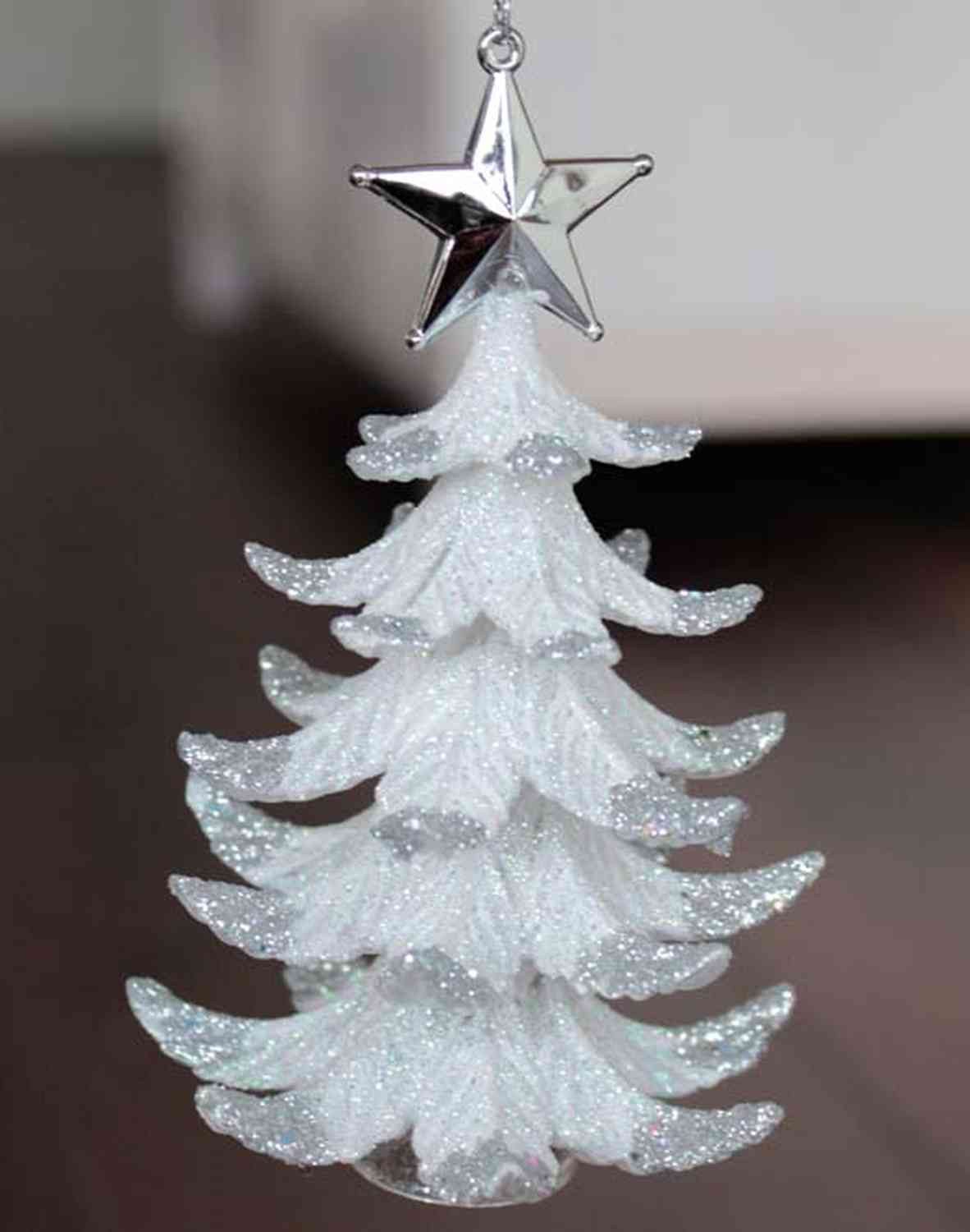 INNA-Glas Christbaumschmuck Acryl Hänger Tannenbäumchen RION mit Stern, Glitzer, wei