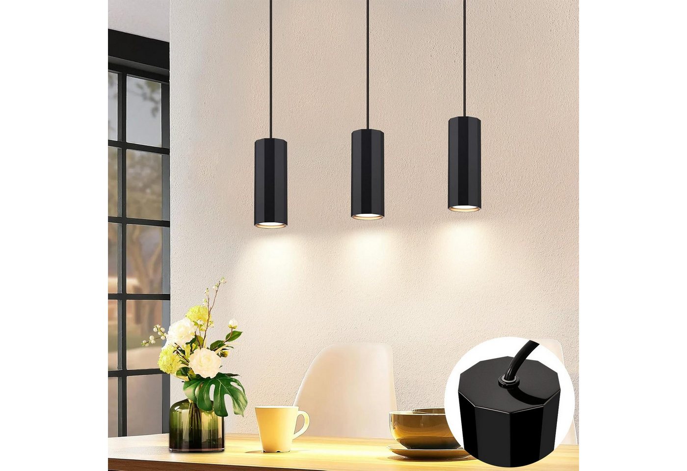 Nettlife Pendelleuchte 1/3/4flammig Schwarz Hängelampe GU10 Esstisch Wohnzimmer modern, ohne Leuchtmittel, für Esszimmer Küche Flur Wohnzimmer Schlafzimmer