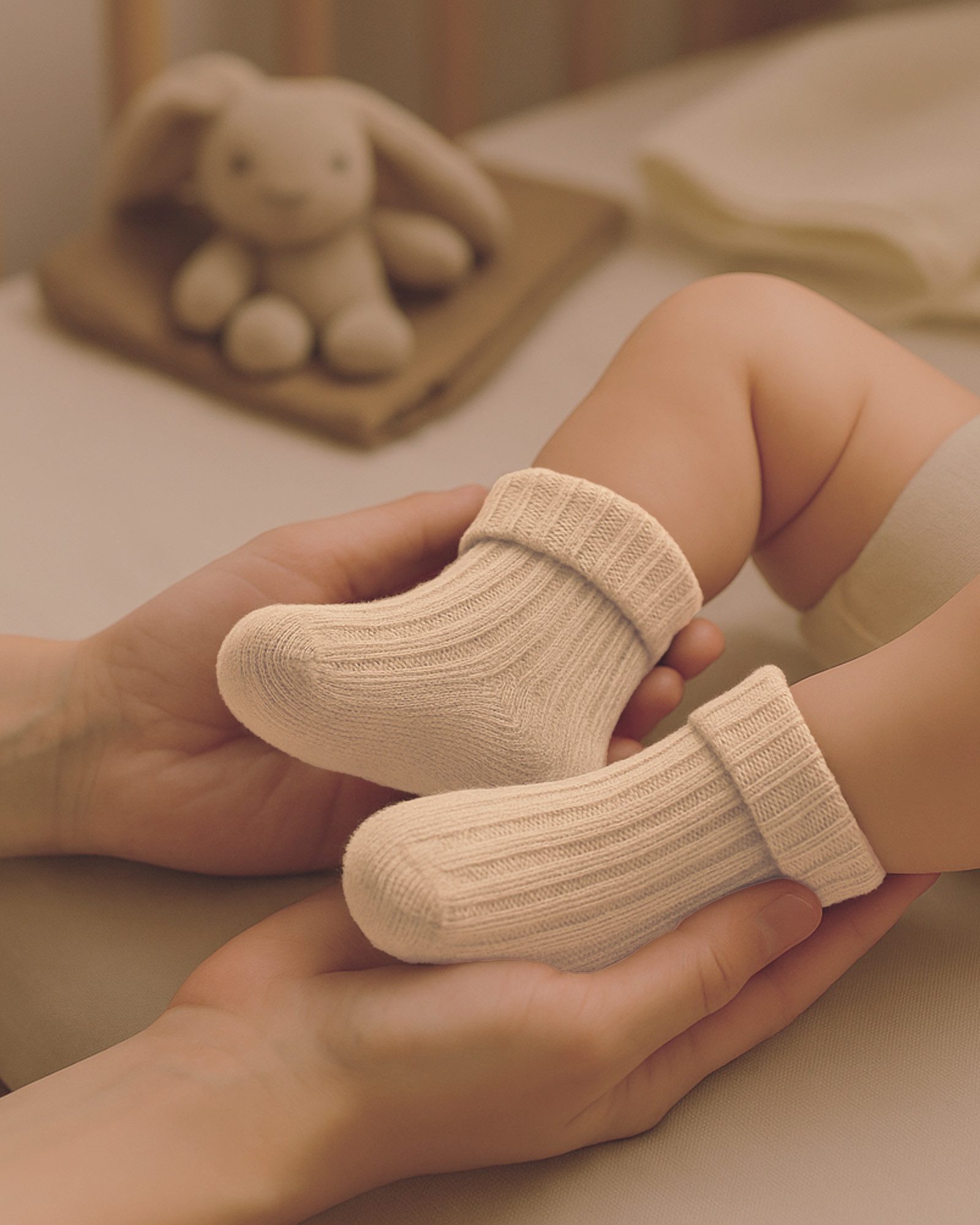 HomeOfSocks Umschlagsocken Baby Wollsocken Merino Kaschmir, Umschlagsocke Extra weich im 2er Pack Beige und Grau