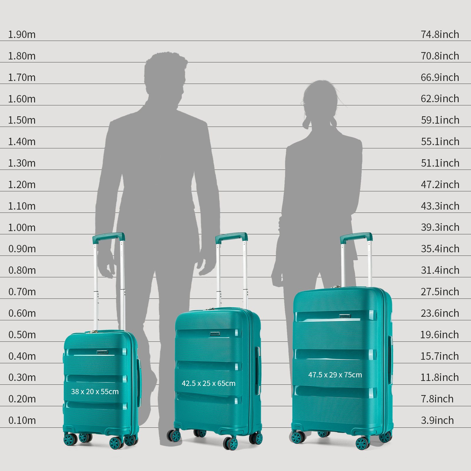 KONO Koffer Leichter PP-Reisekoffer mit 4 multidirektionalen Rollen & TSA-S günstig online kaufen