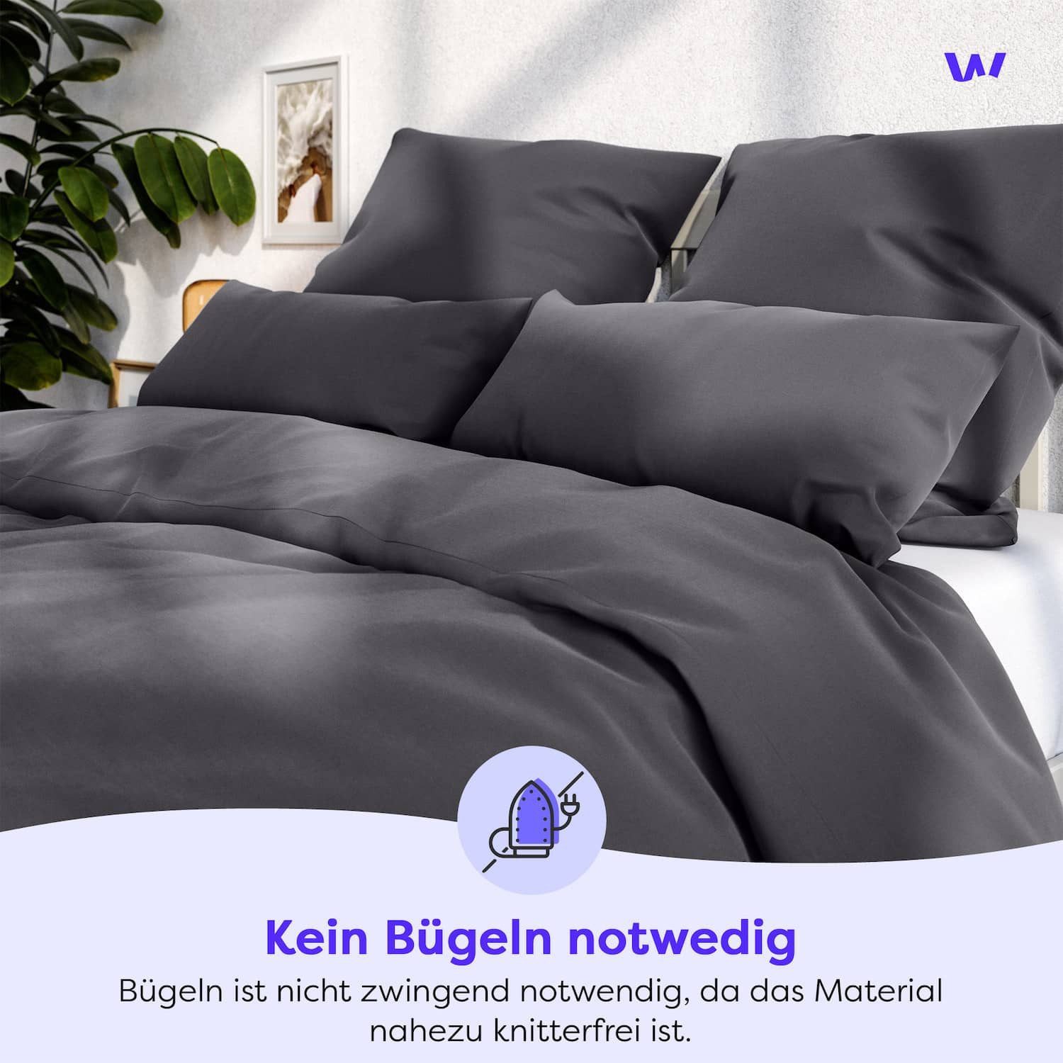 Wolkenfeld Bettwäsche Allergiker Bettwäsche, unfassbar weich, Microfaser, 3 teilig, 135x200 cm, 155x220 & Übergrößen I inkl. Kissenbezüge 80x80 I Uni – Bild 3 von 5