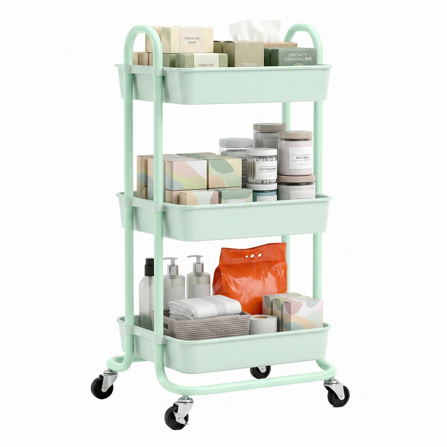 Sekey Servierwagen Rollwagen badezimmer 35cm breit Badezimmerregal mit 3 Ebenen, Servierwagen Wohnzimmer, Küchenwagen,34 x 42.7 x 84.4cm