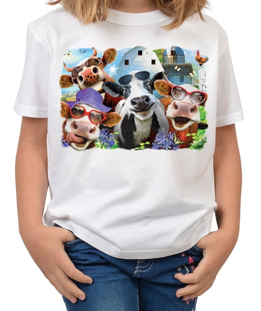 Tini - Shirts T-Shirt lustige Kühe Kindershirt lustiges Kuh Motiv - Kuh-Selfie : Selfie Coole Kühe mit Sonnenbrille