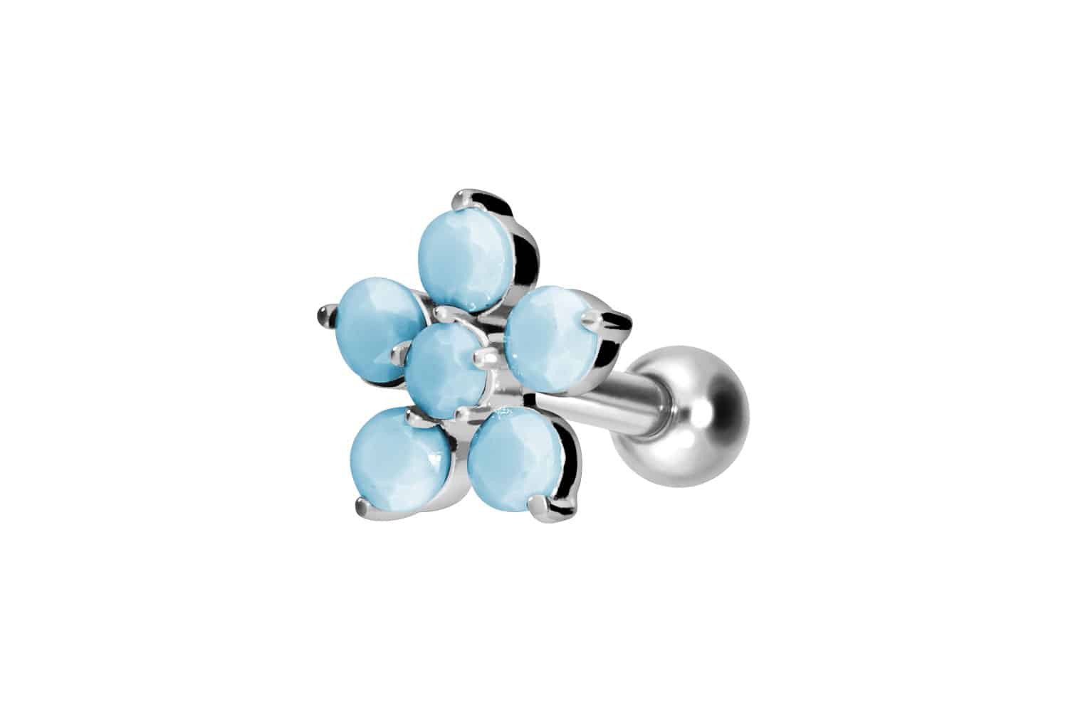 PIERCINGLINE Piercing-Set Titan Ohrpiercing mit Innengewinde BLUME + SYNTHETISCHE TÜRKISE (Mini-Barbells, 1-tlg)