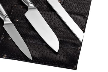 Mergel Messertasche Leder-Messerrolle für drei Messer Handarbeit Farbe "Dark Anaconda"