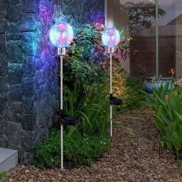 etc-shop LED Gartenleuchte, LED-Leuchtmittel fest verbaut, Farbwechsel, 2x RGB LED Solar Kugel Steck Leuchten Garten Weg Beleuchtung Außen