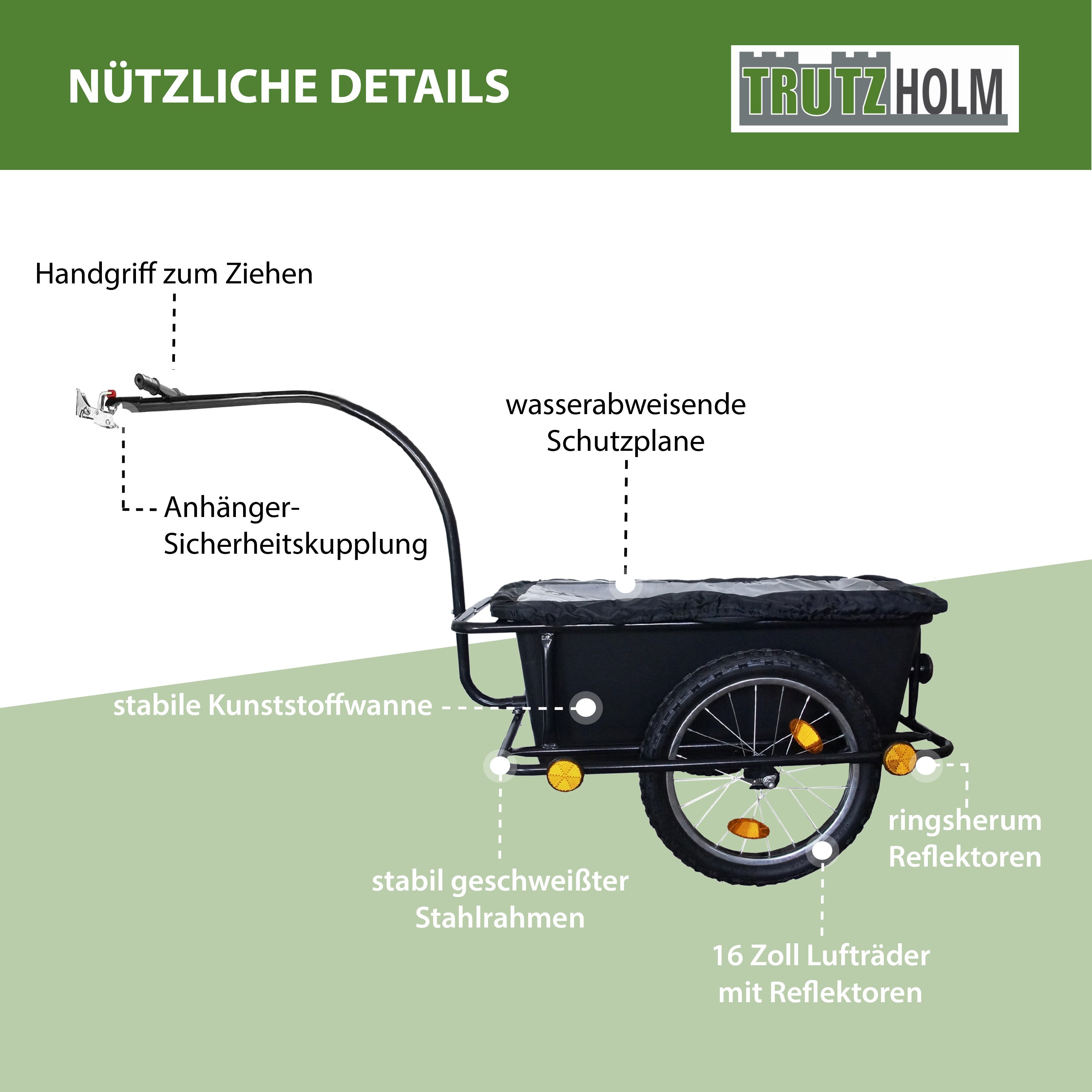 TRUTZHOLM bicycle cargo trailer with coupling, 90L capacity, tarpaulin, handcart, transport trailer, payload as a handcart: approx. 90 kg