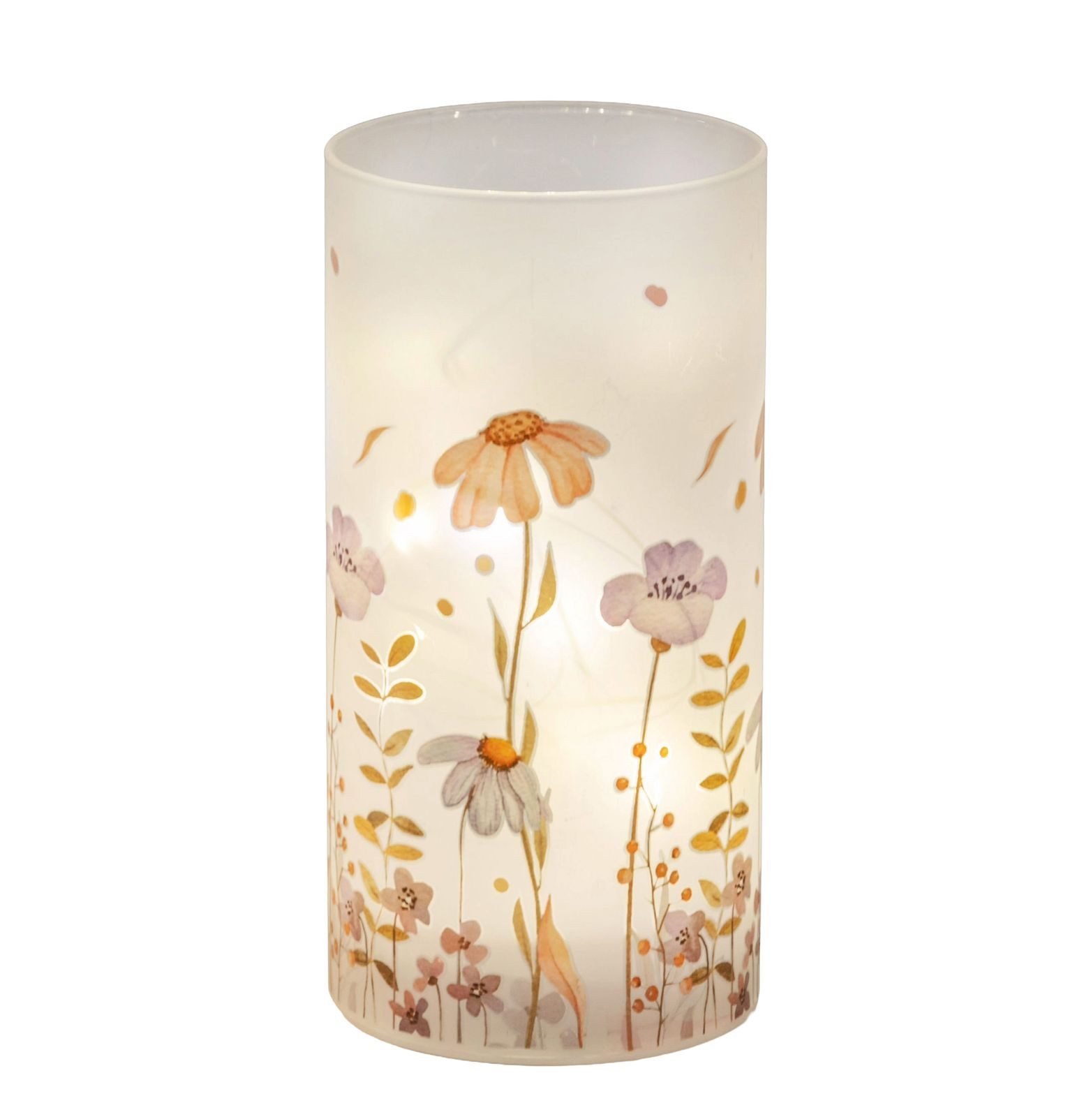 formano LED Dekolicht Tischlampe Deko Blumenwiese Zylinder Stimmungslicht aus Glas & Holz, LED fest integriert