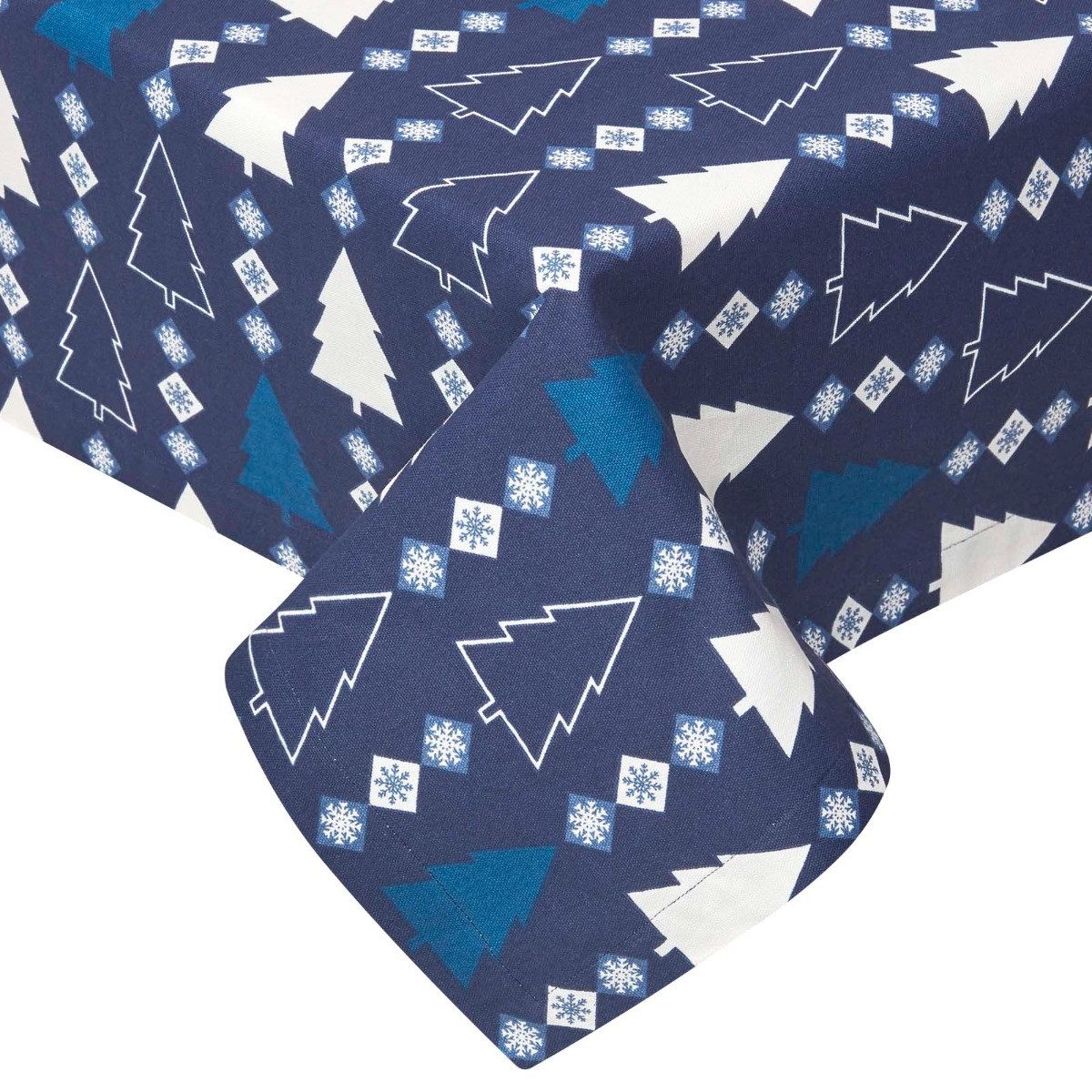 Homescapes Tischdecke Weihnachtstischdecke Winterland blau – 137 x 178 cm, 100% Baumwolle (1-tlg)