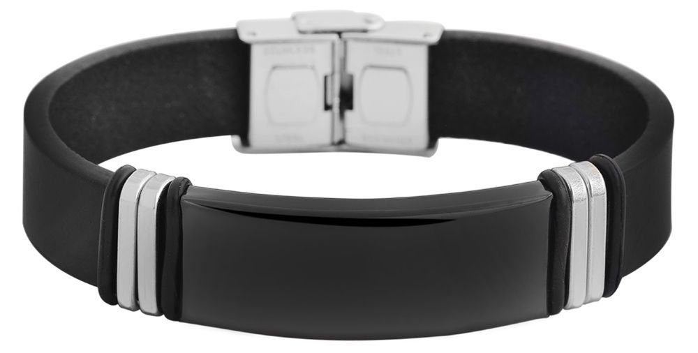 Gravurplatte aus (einzeln) Armband Jovel AKZENT Edelstahl Echtleder mit Schwarz Lederarmband
