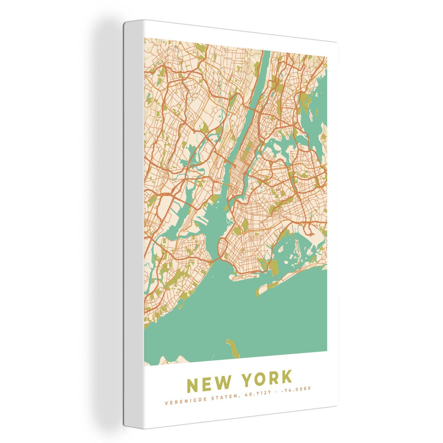 OneMillionCanvasses® Leinwandbild New York - Stadtplan - Vintage - Karte, (1 St), Leinwandbild fertig bespannt inkl. Zackenaufhänger, Gemälde, 20x30 cm