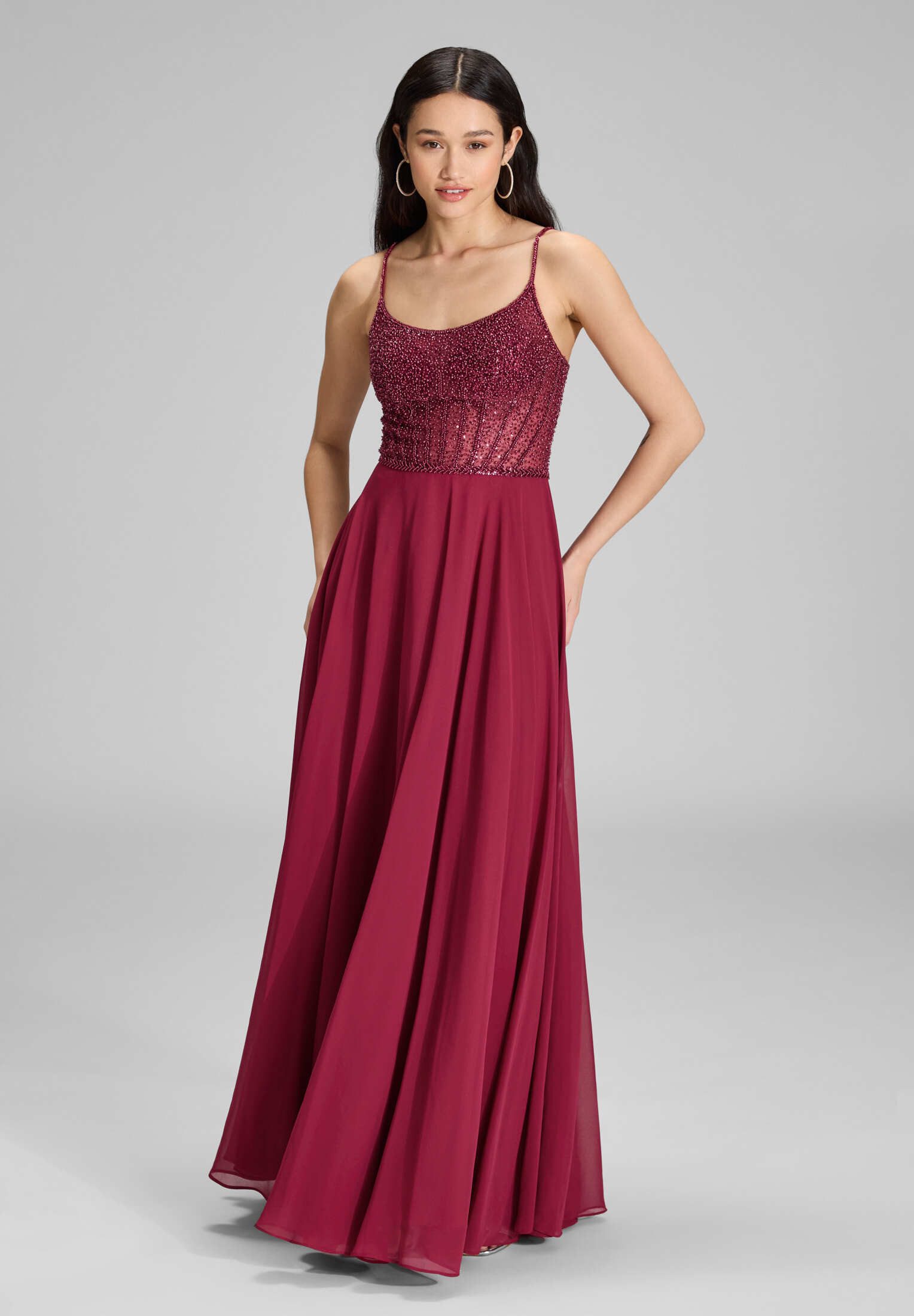 Hey Kyla Abendkleid - Chiffonkleid mit besticktem Top Taillierter Schnitt m günstig online kaufen