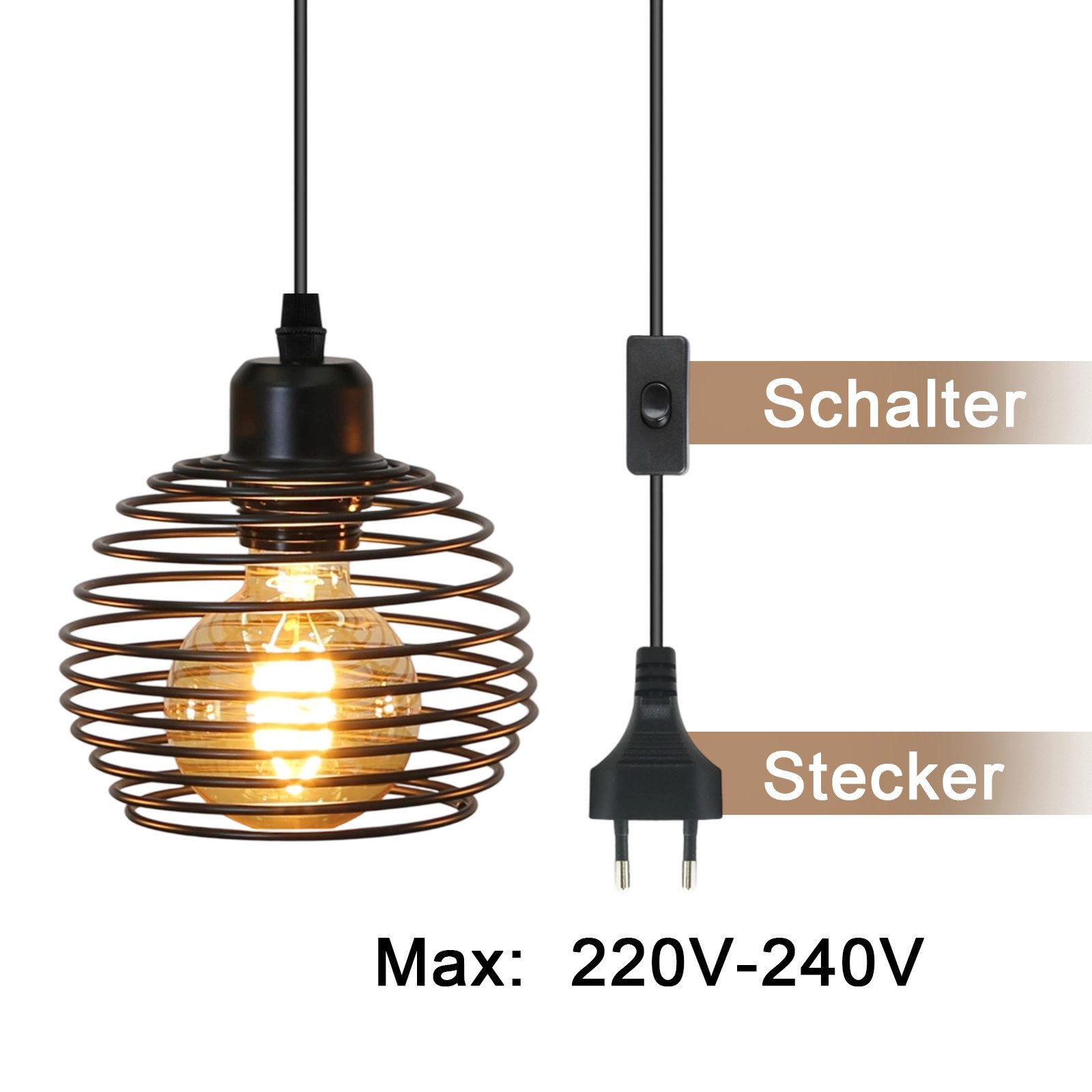 ZMH Pendelleuchte Vintage Hängelampe Industrie Schwarz Esstisch Retro Design, ohne Leuchtmittel