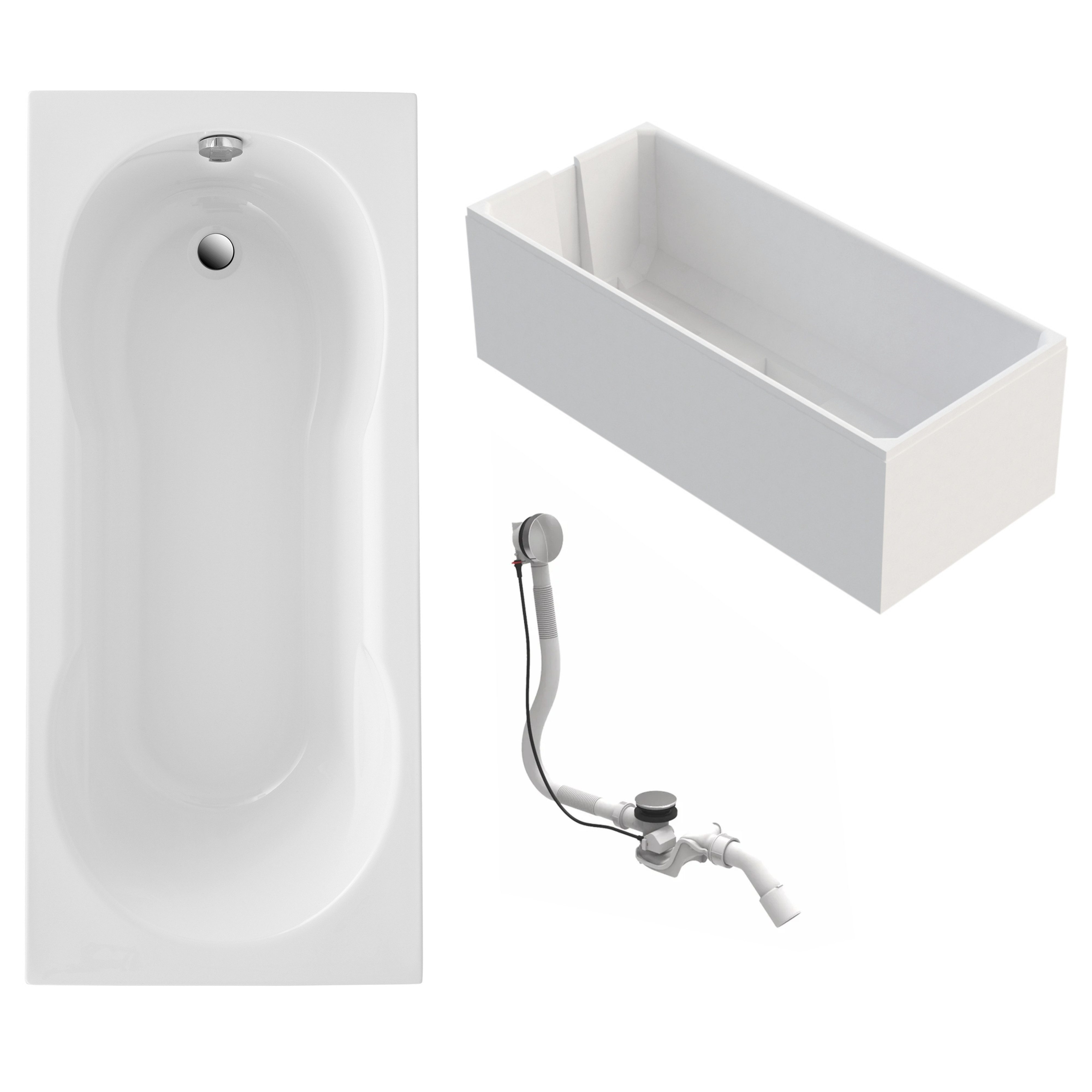 Schulte Badewanne Ozea, Weiß, Sanitäracryl, (Komplett-Set mit Wannenträger und Ablauf), 170x75 cm