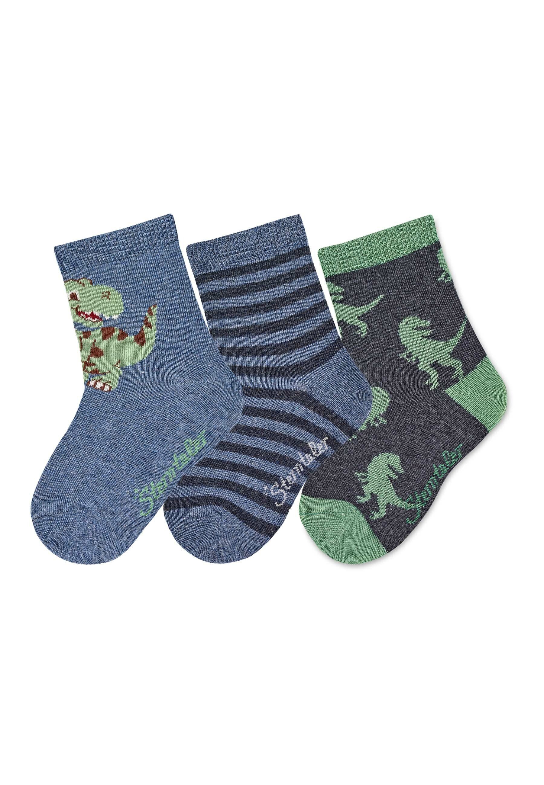 Sterntaler® Feinsöckchen Socken 3er-Pack Dino (3-Paar, 3er-Pack) Socken 3er-Pack hoher Baumwollanteil, Dino-Motive, weich & elastisch