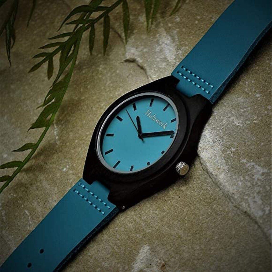 Holzwerk Quarzuhr FALKENSEE & Leder Uhr, Holz blau & schwarz kleine Damen türkis Armband