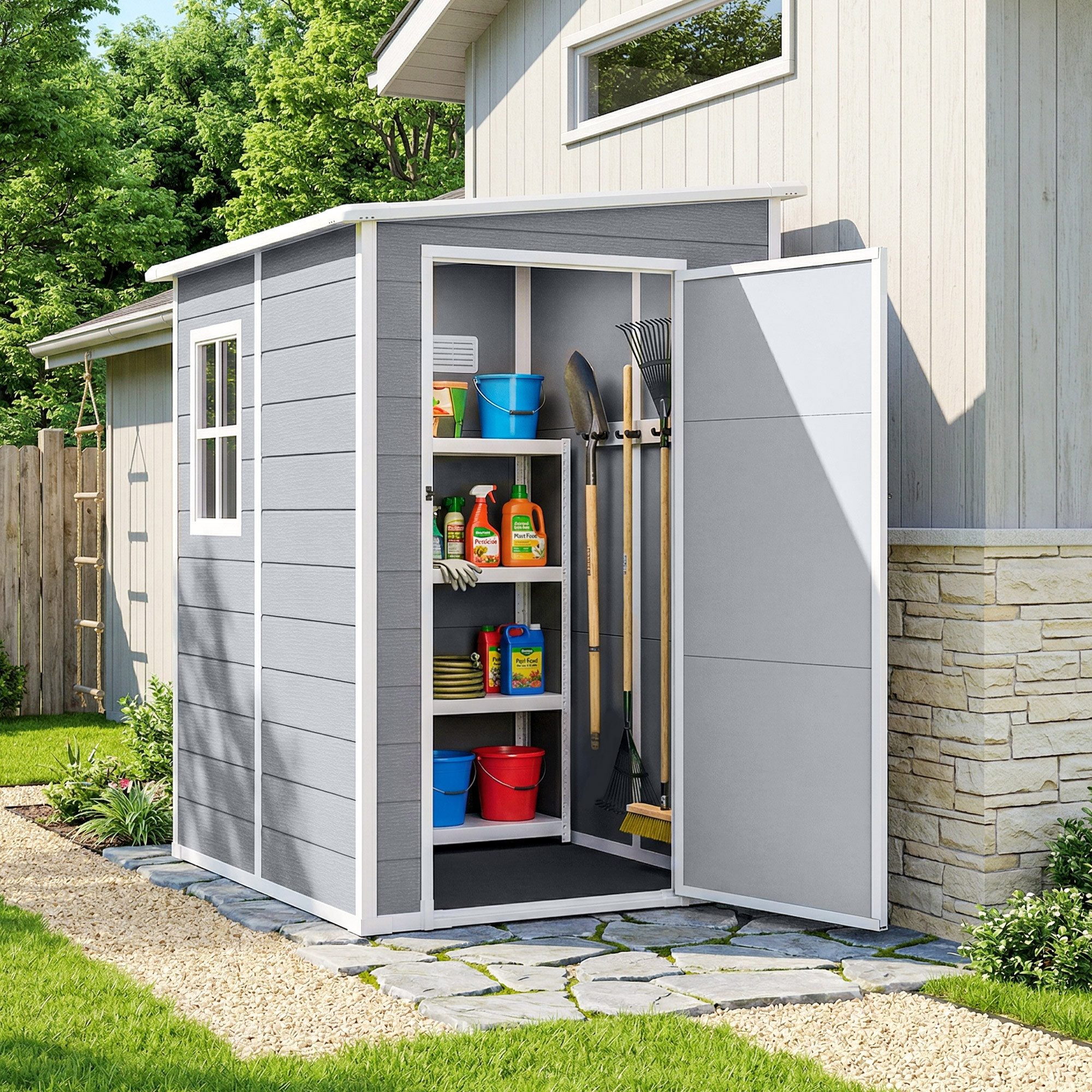 Outsunny Gerätehaus Gartenhaus mit Pultdach, wetterfest Geräteschuppen, BxT: 122x149 cm, (Gartenhaus, 1 St., Geräteschuppen), aus Aluminium, für Hinterhof, Garten, Grau