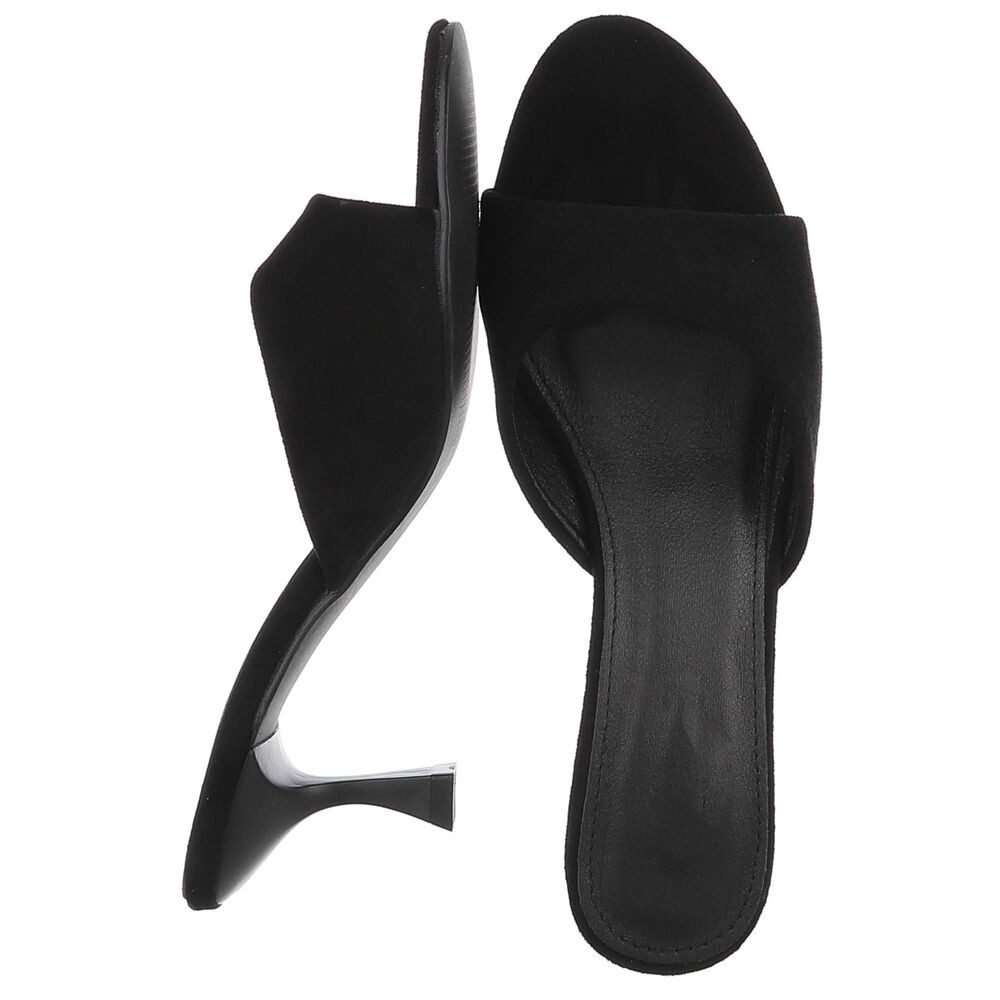 Ital-Design Damen Mules mit Blockabsatz und offener Spitze Pantolette (91742565) Pfennig-/Stilettoabsatz Sandalen & Sandaletten in Schwarz