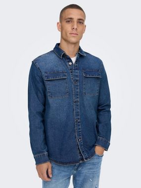 ONLY & SONS Langarmhemd Jeans Hemd Denim Langarm Shirt Freizeit Shacket ONSCAMON 5029 in Blau