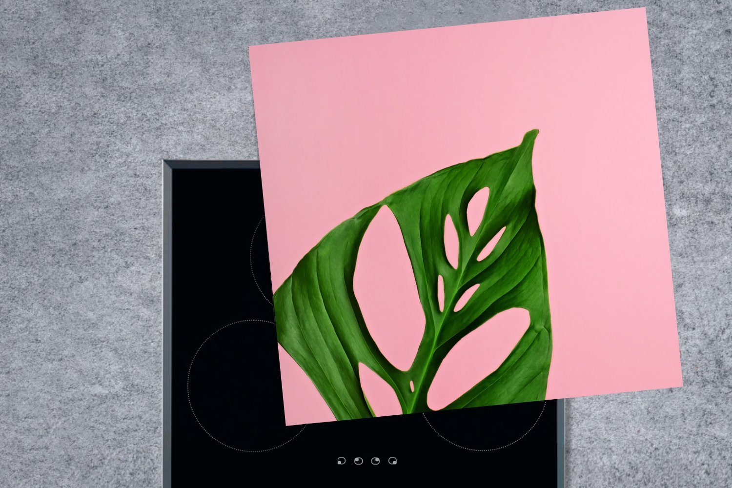 Herdblende-/Abdeckplatte MuchoWow Arbeitsplatte tlg), auf cm, (1 Vinyl, Ceranfeldabdeckung, 78x78 Hintergrund, Blatt Botanisches küche rosa für