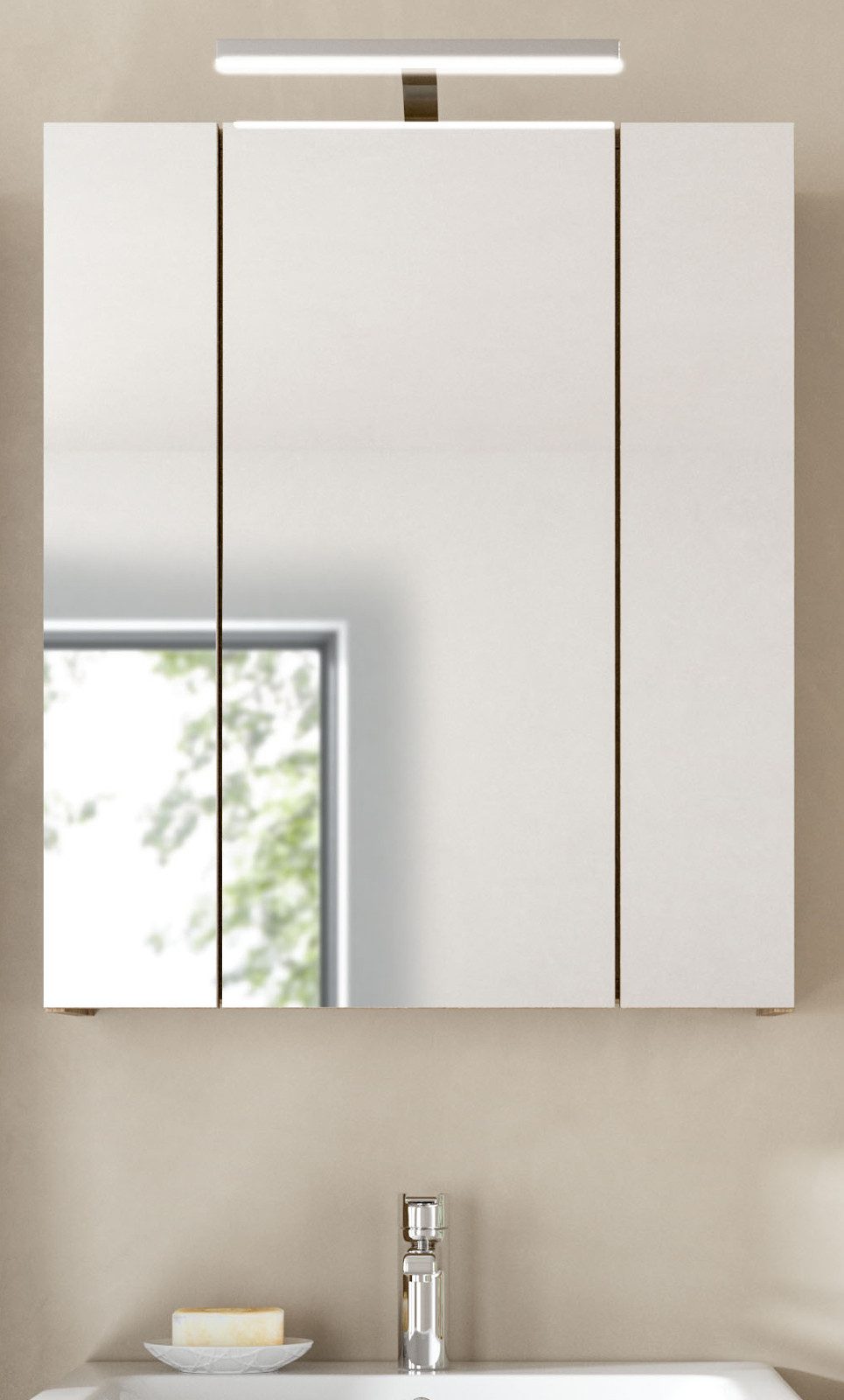 Inn.Furn Badezimmerspiegelschrank Cover (Badspiegel in Eiche, 3-türig/3D, 60 x 70 cm) mit 9 Fächern