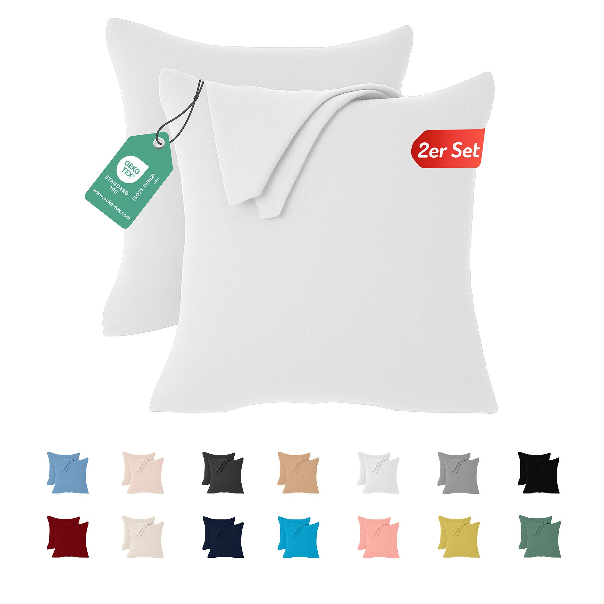 livessa Kissenbezug 2er Set Kissenbezug - Verdeckter Reißverschluss - Kopfkissenbezug, %100 Baumwolle Jersey Stoff 140 g/m², Ultra weich und atmungsaktiv