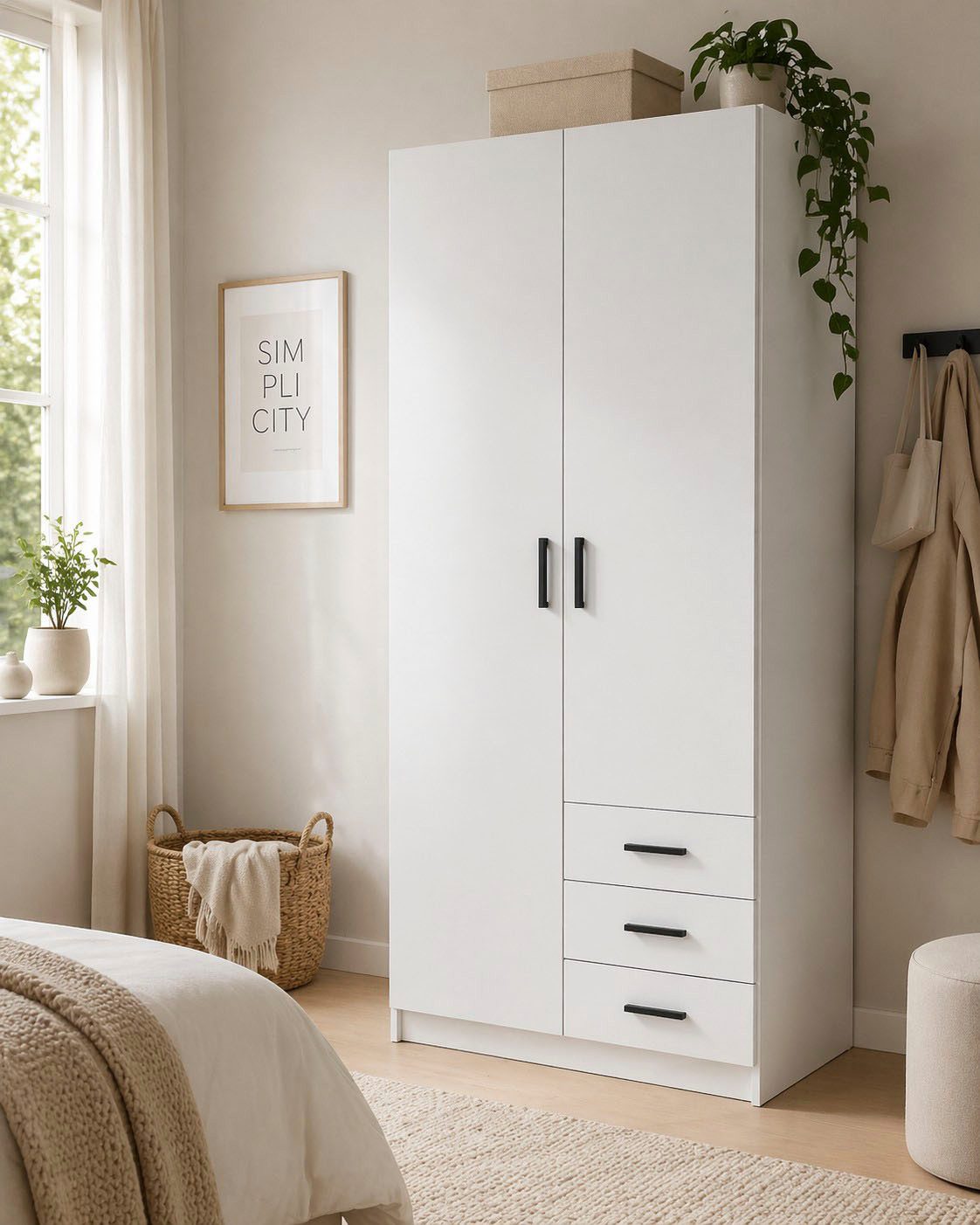 Home affaire Kleiderschrank Sprint, viel Stauraum, robuste Qualität, 3 Breiten 98, 147, 195 cm Breite 98,5/147 oder 195,5 cm, je mit Einlegeböden und Kleiderstange